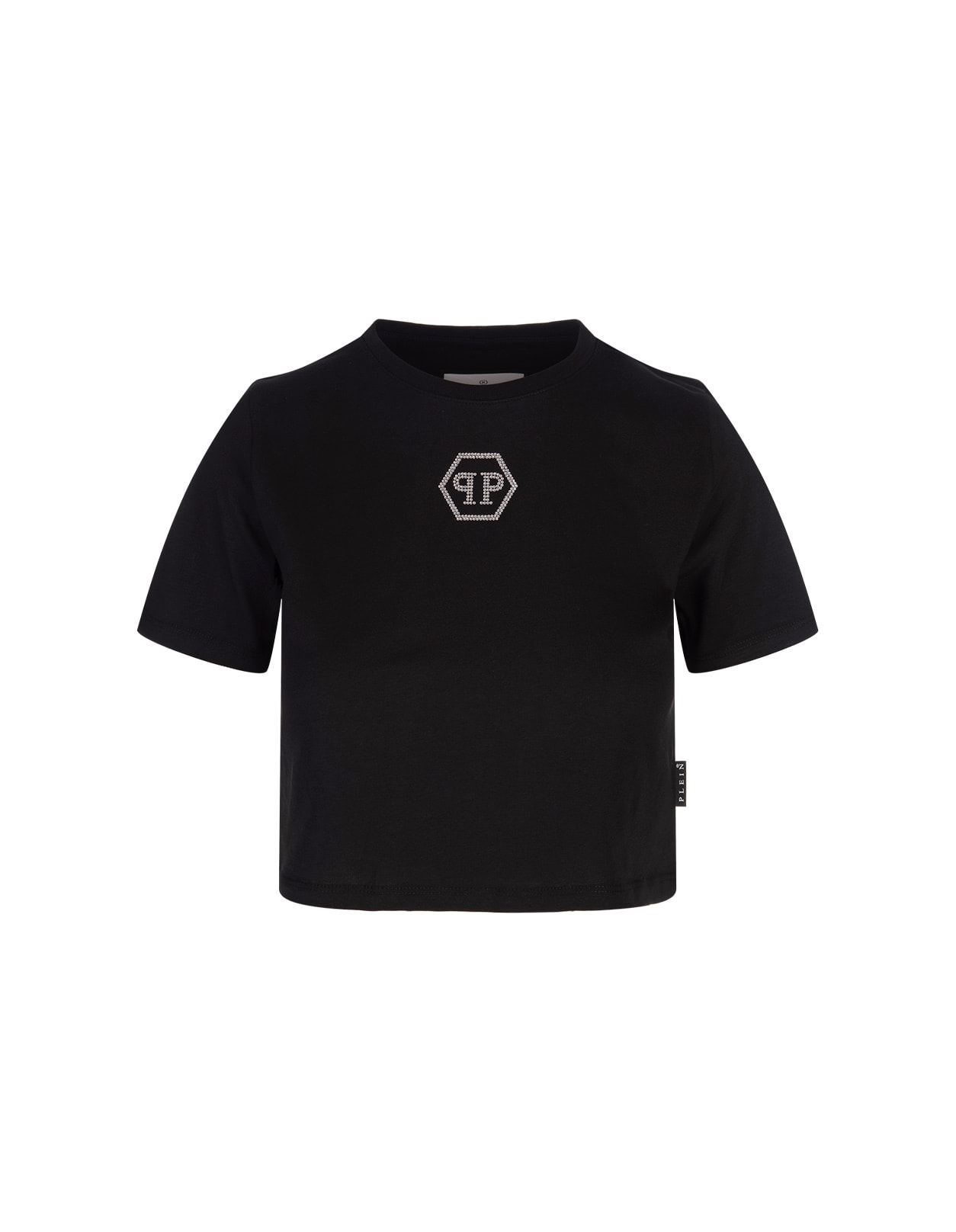 Shop Philipp Plein Crystal Hexagon Round Neck Ss T-shirt In Black