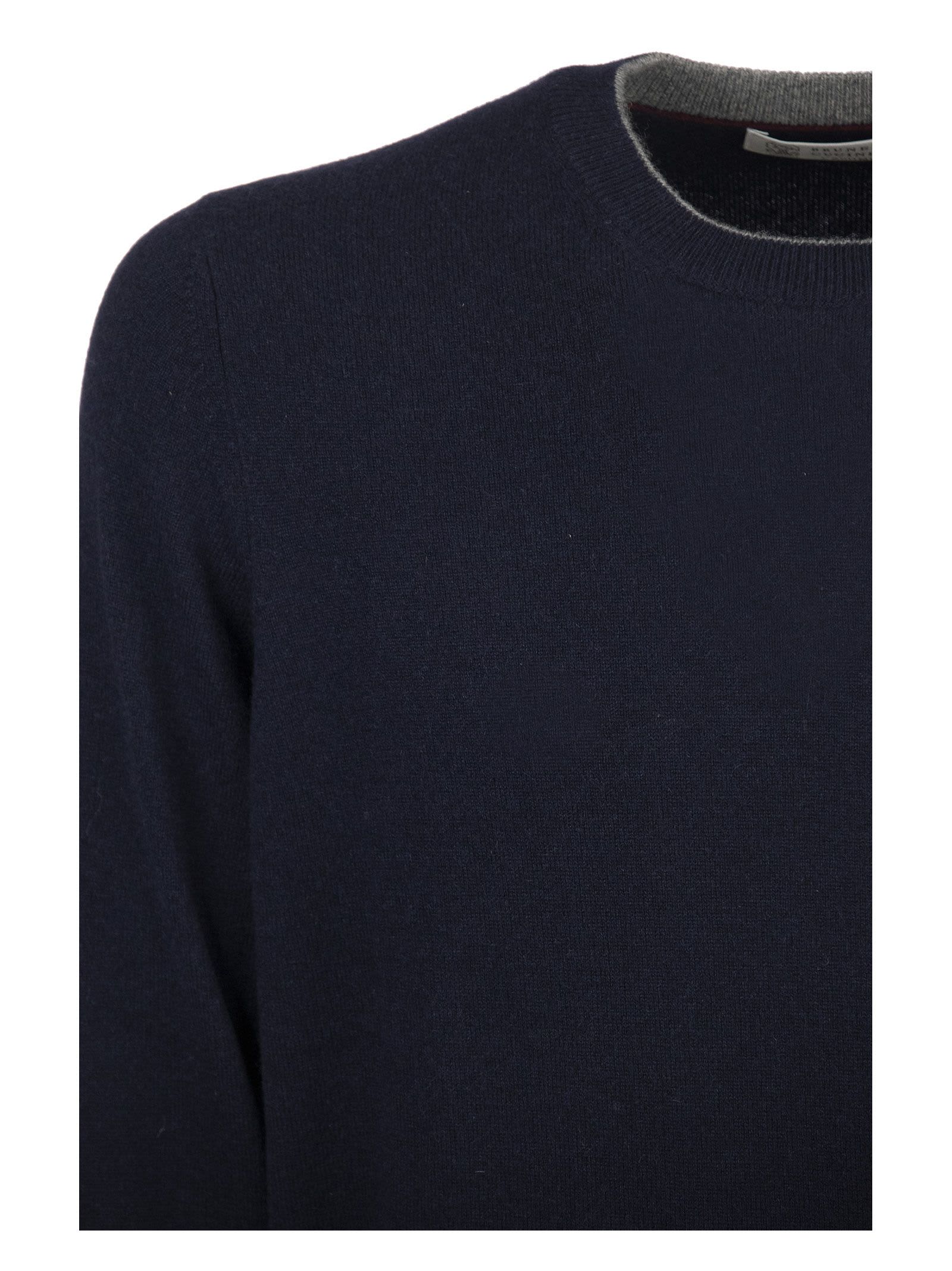 Shop Brunello Cucinelli Cashmere Sweater Crewneck Knitwear  In Blue