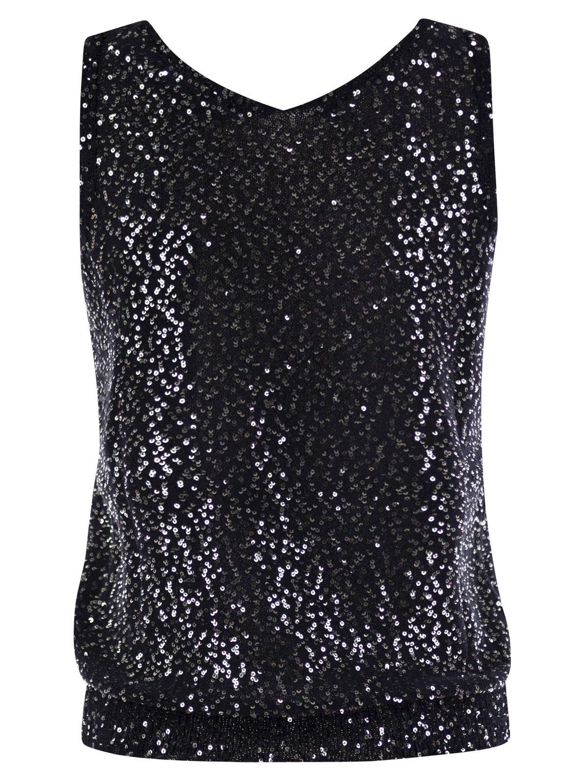 Shop Weekend Max Mara Sequin Embellished V-neck Top In Blue