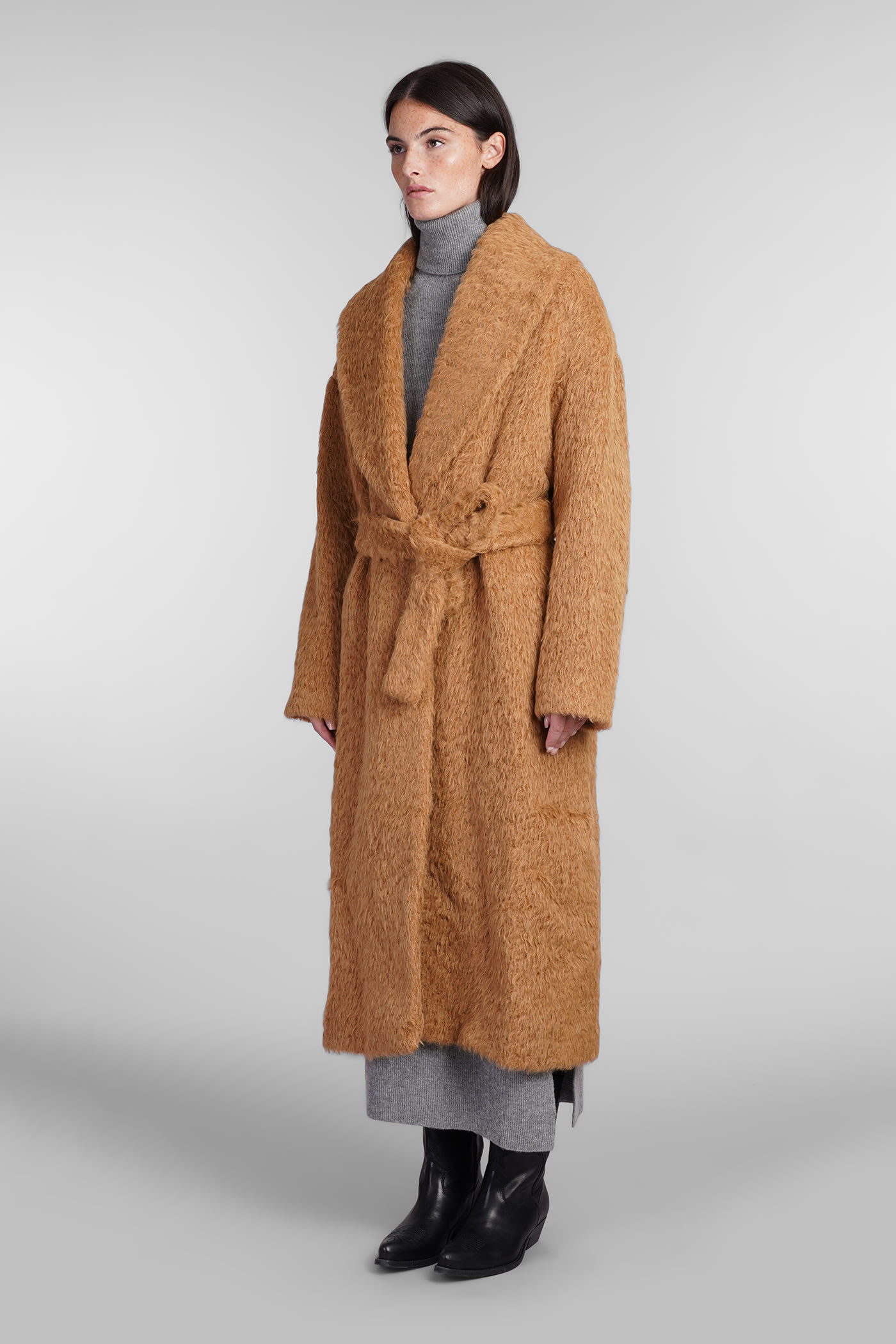 Shop Golden Goose Coat In Leather Color Wool