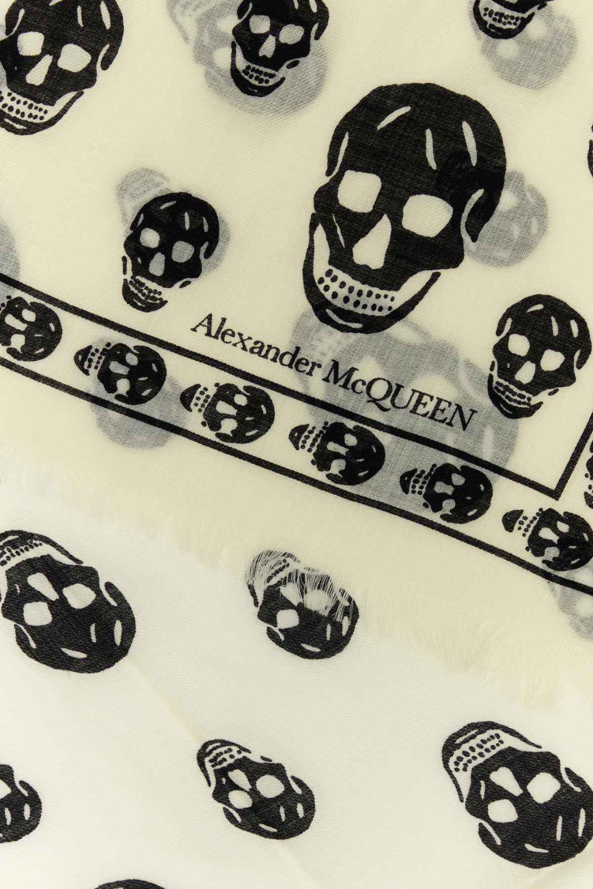 Shop Alexander Mcqueen Embroidered Wool Foulard In Ivoryblack