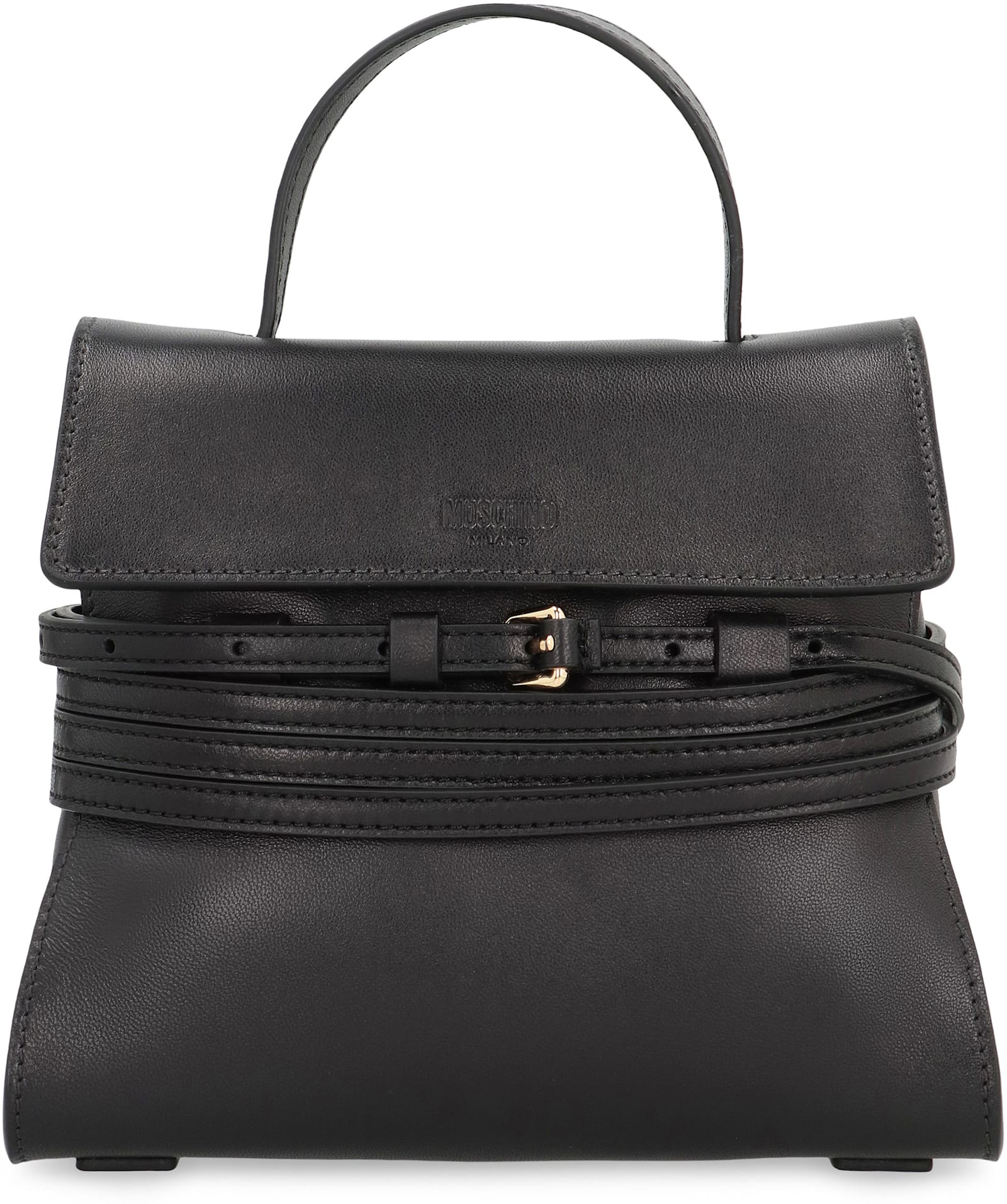 Moschino Tie Me Small Leather Handbag In Black