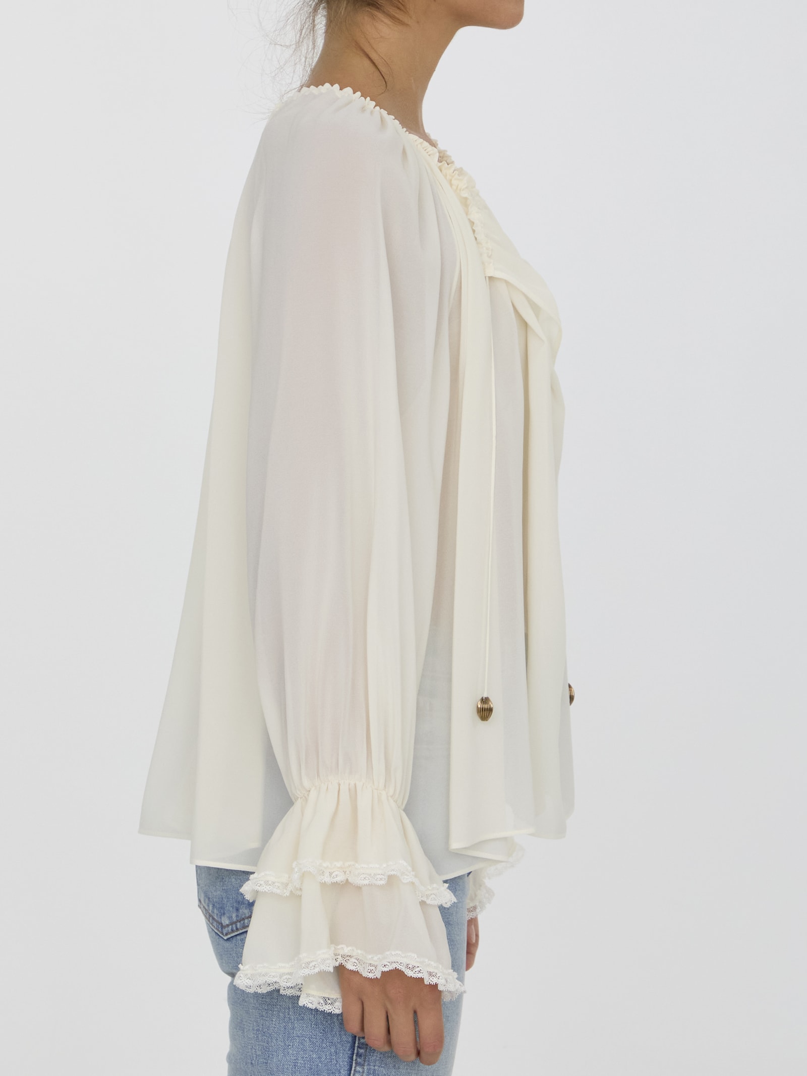 Shop Chloé Gathered Top In Silk In Ivory