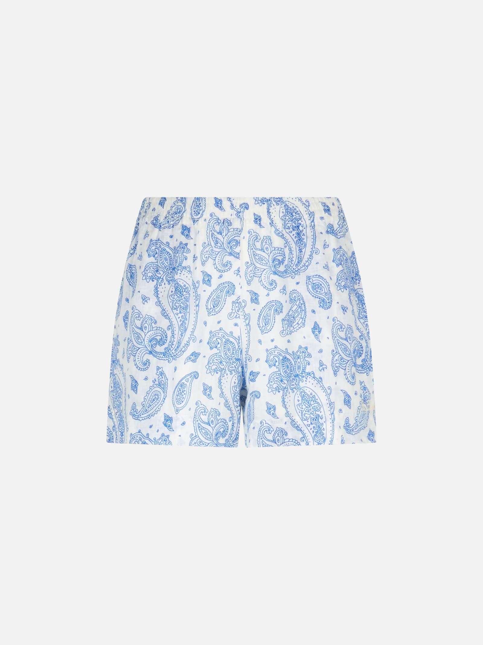 Shop Mc2 Saint Barth Woman Paisley Linen Pull Up Shorts Meave In Blue
