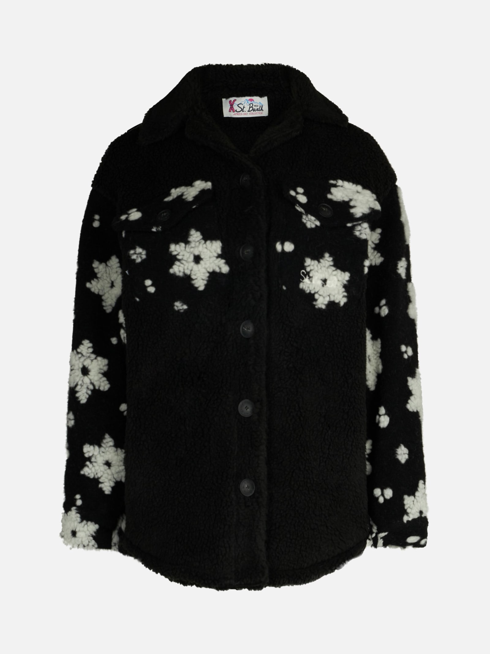 MC2 SAINT BARTH WOMAN SHERPA OVERSHIRT WITH SNOW FLAKES PRINT