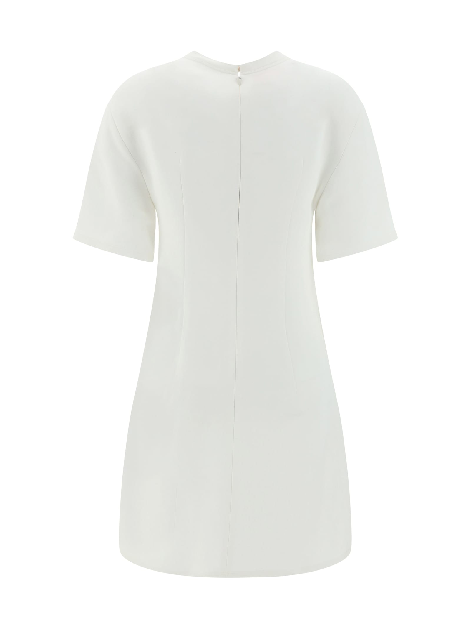 Shop Valentino Crepe Couture Crewneck Short-sleeved Dress In Avorio