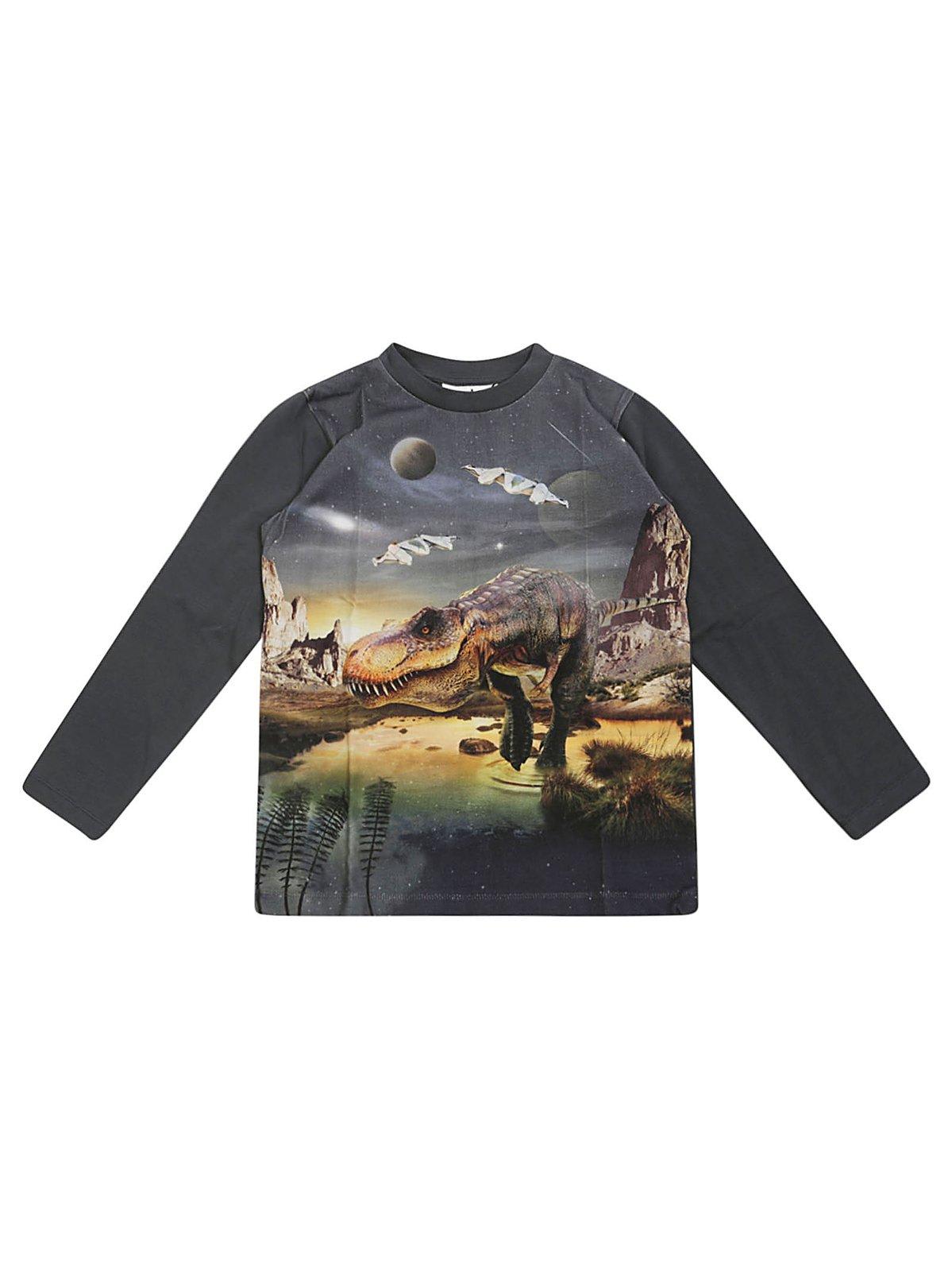 Molo Kids' Reif Long-sleeved Crewneck T-shirt In Verde