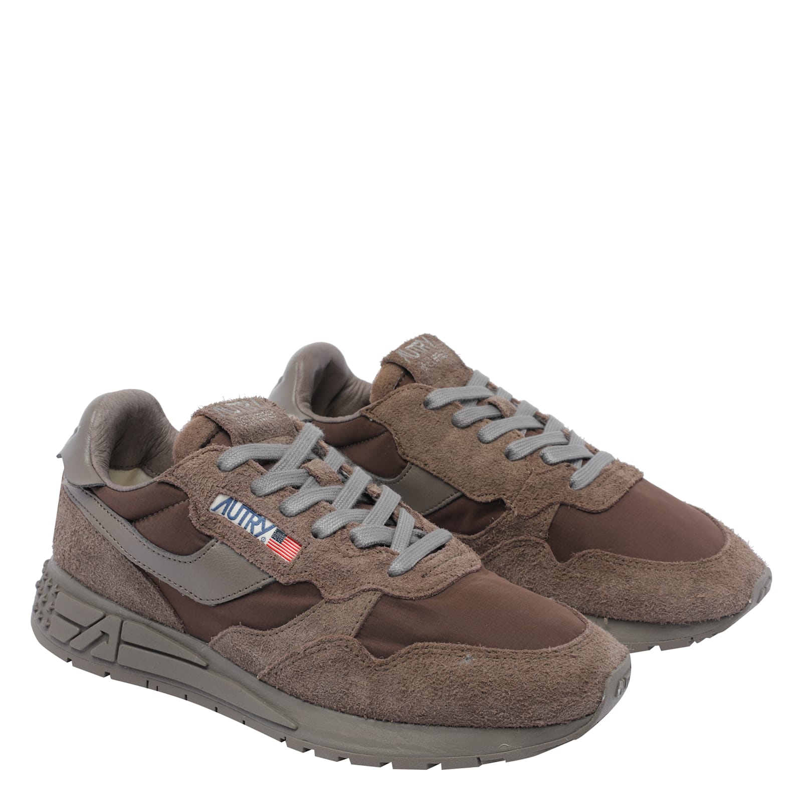 Autry Reelwind Low Nylon And Suede Sneakers Morel In Brown
