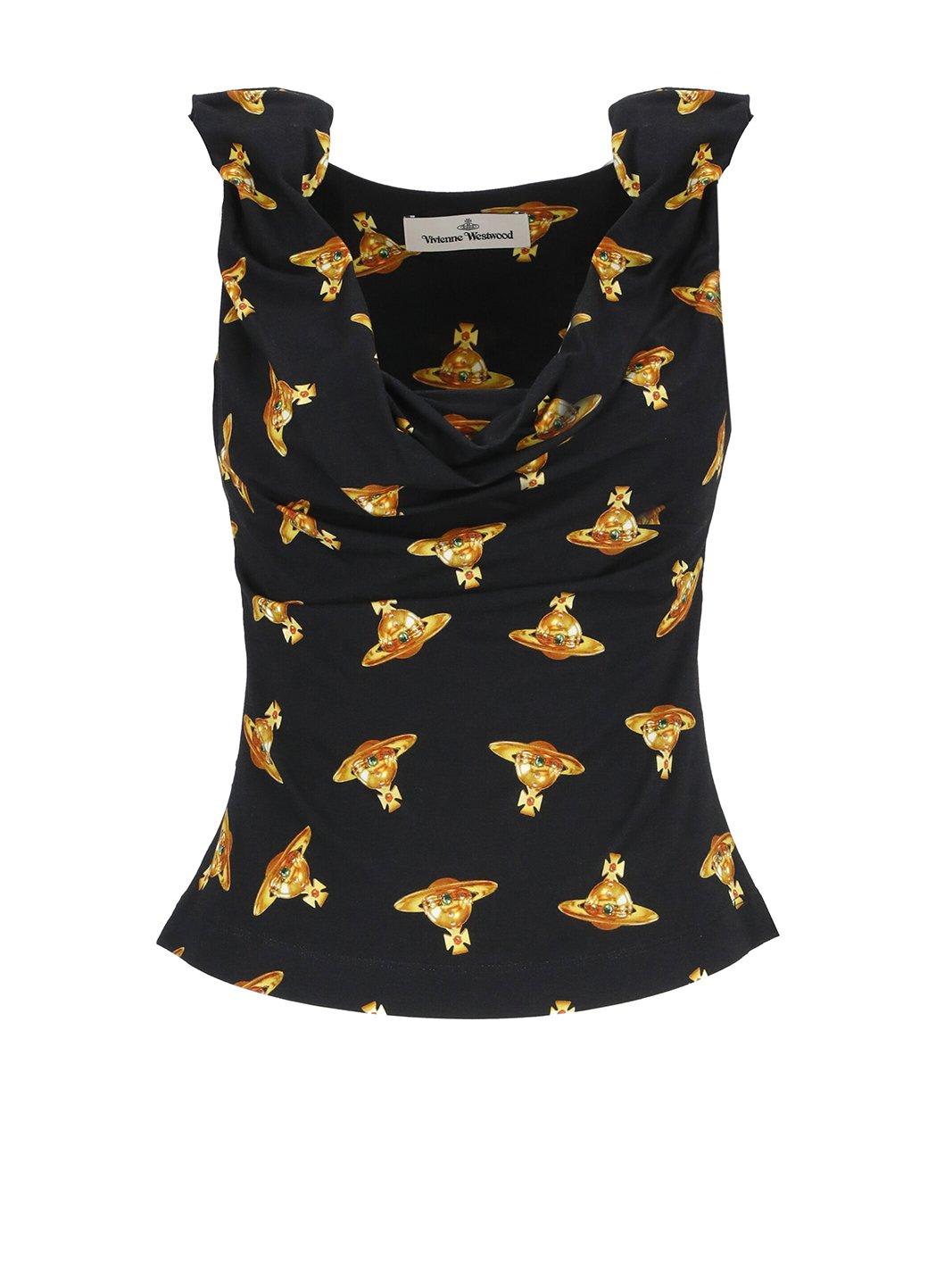 VIVIENNE WESTWOOD LOGO-PRINTED DRAPED SLEEVELESS TOP