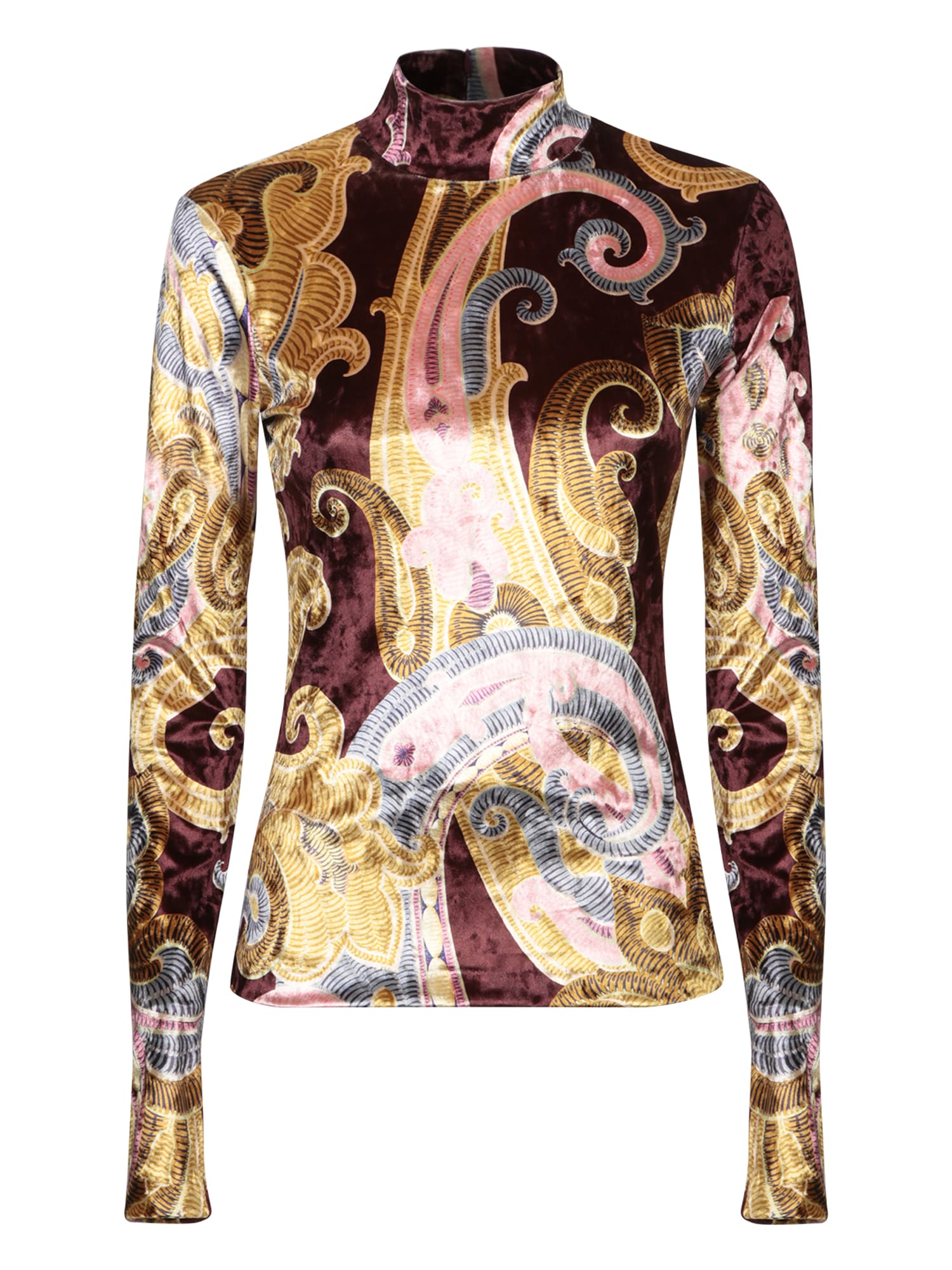 Shop Etro Brown Patterned Velvet Crew-neck Top In Multi