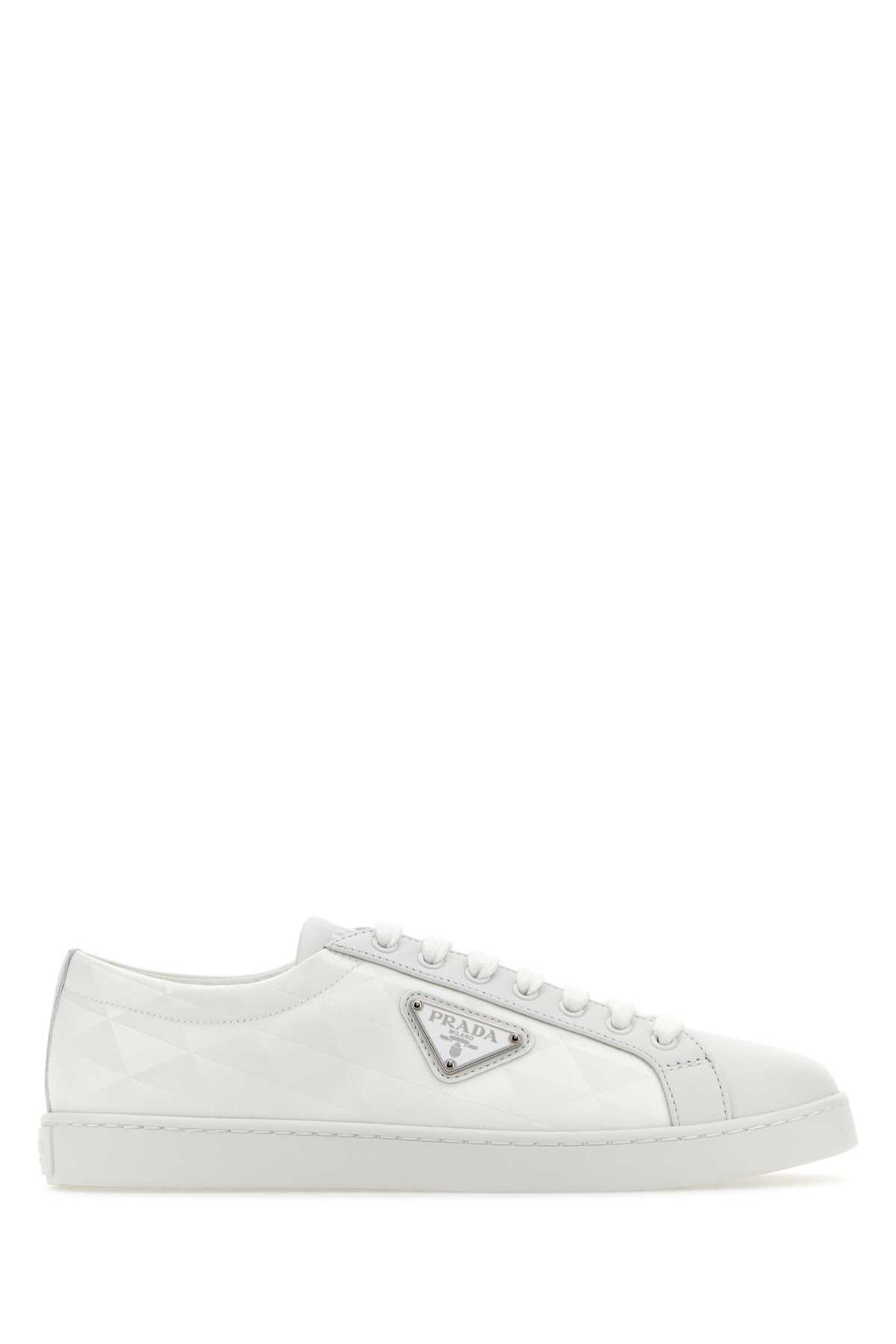 Prada White Nylon And Leather Sneakers