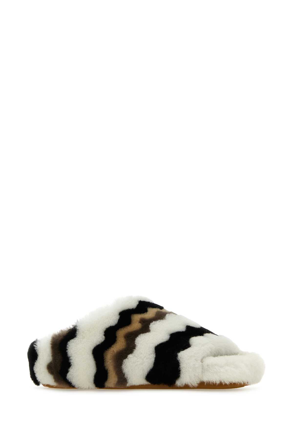 Shop Chloé Multicolor Eco Fur Slippers In Multicolorbrown1