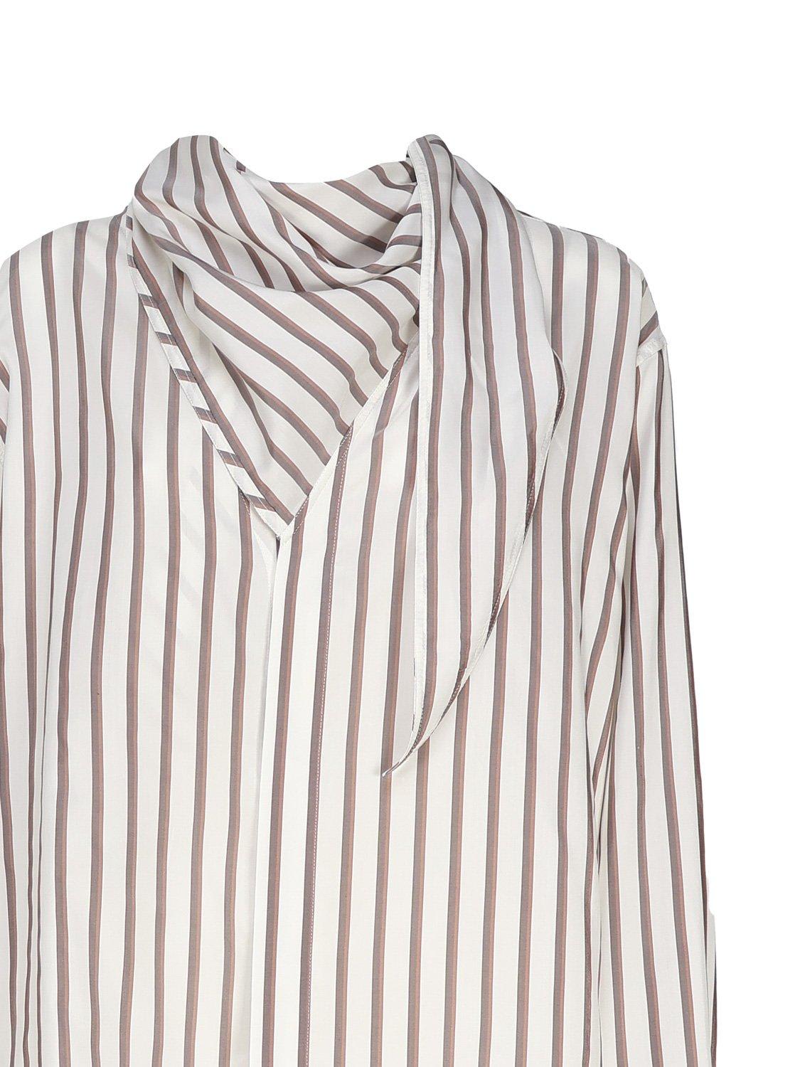 Bottega Veneta Striped Silk Shirt In White, Brown, Chestnut