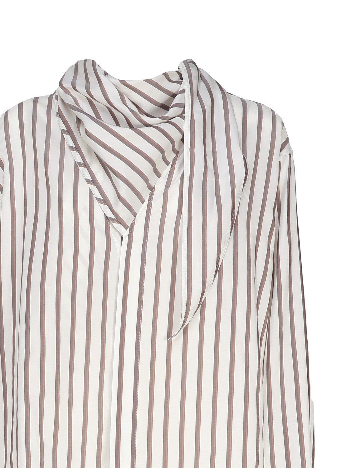 Shop Bottega Veneta Striped Shirt In White, Brown, Chestnut