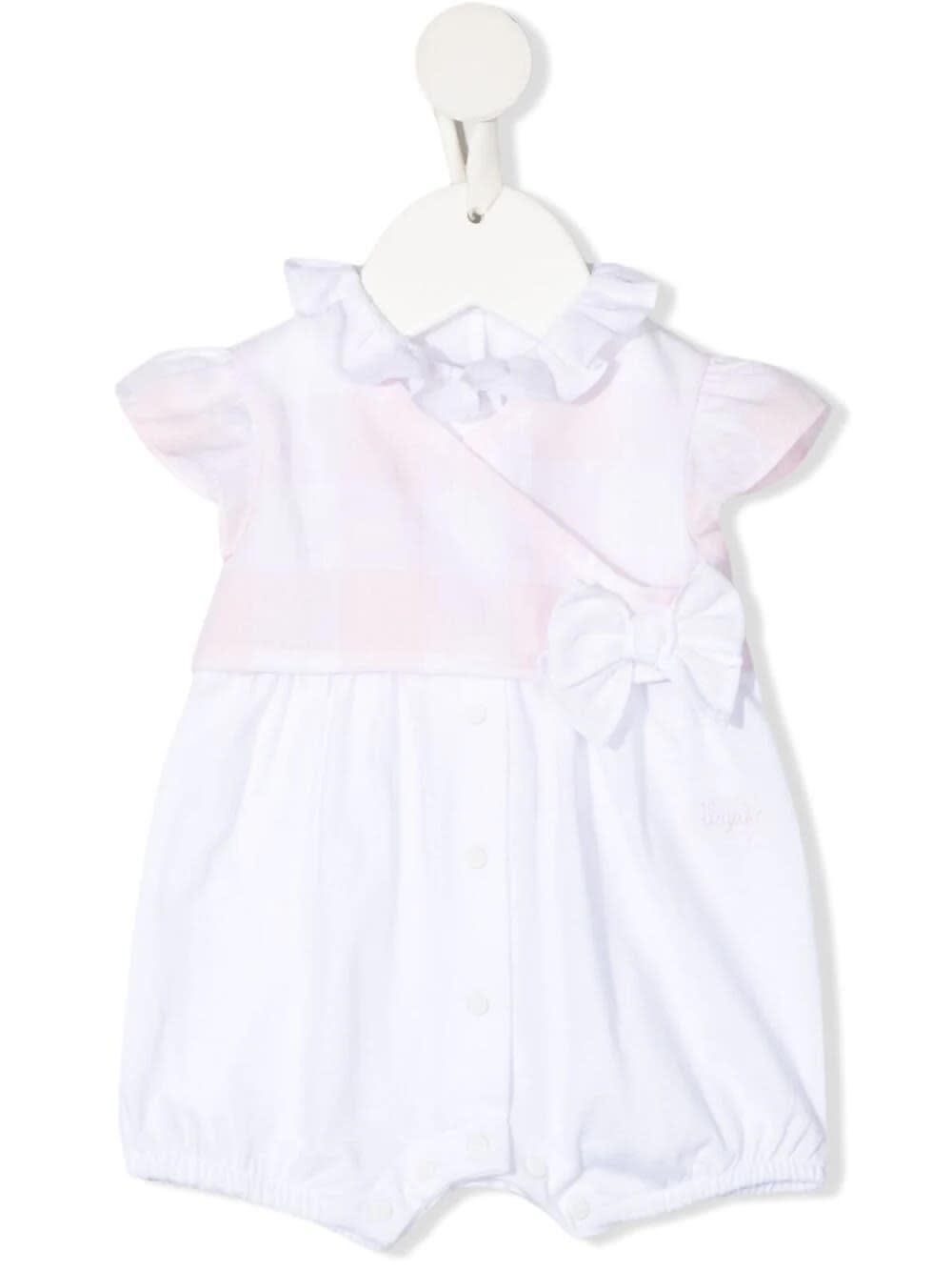 Il Gufo Newborn White And Pink Short Romper With Bow