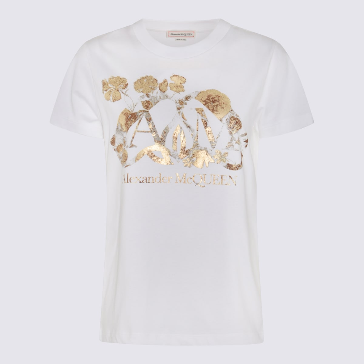 Shop Alexander Mcqueen White And Gold-tone Cotton T-shirt