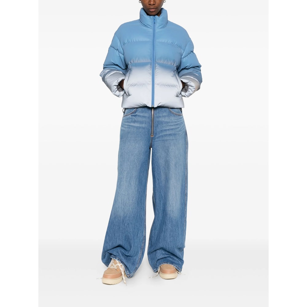 Alexander Wang Frayed Waist Wide Leg Zip-up Jeans In Blue