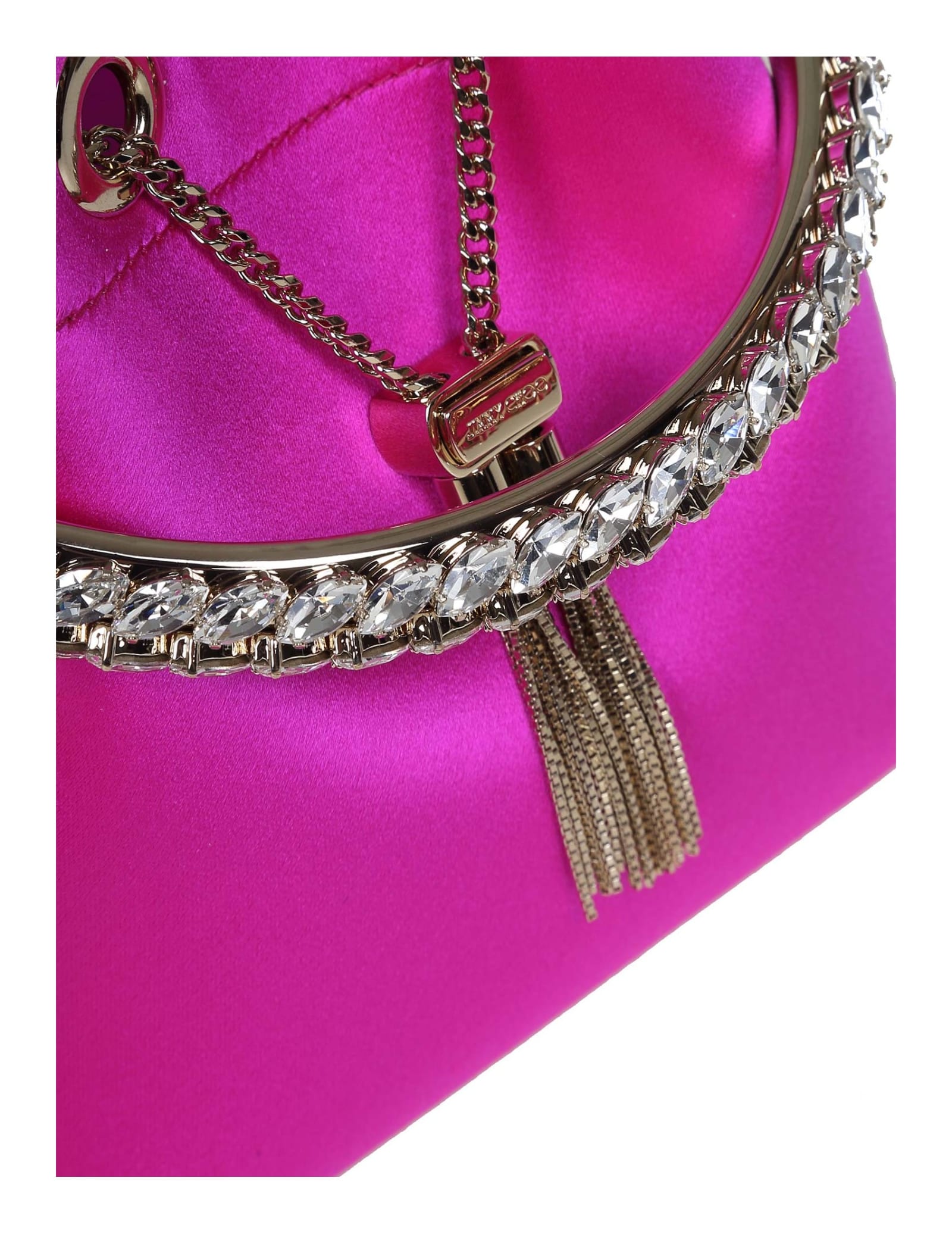 Jimmy Choo Satin Crystal Bon Bon Bucket Bag In Black