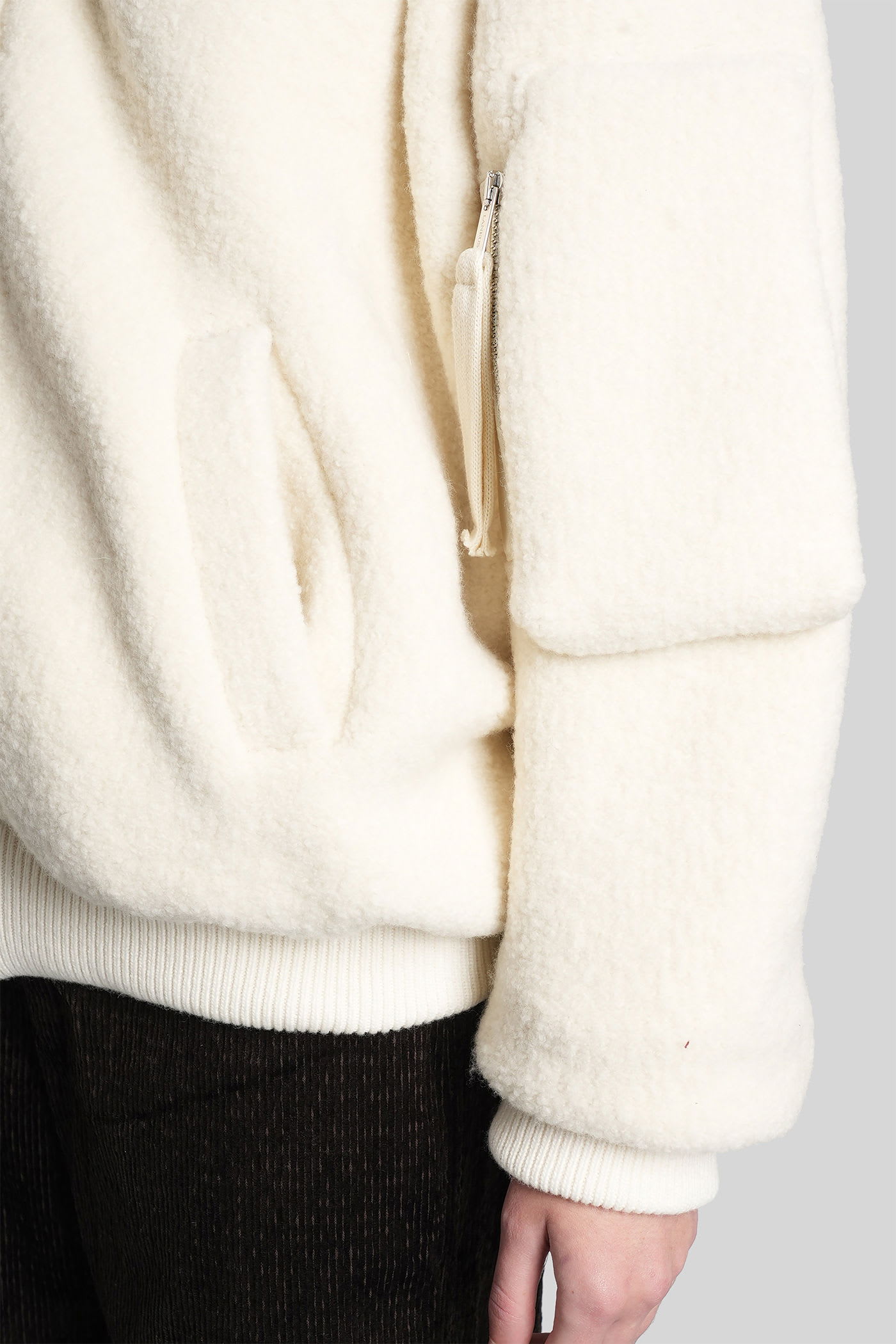 Laneus Bomber Jacket In Beige Wool In White