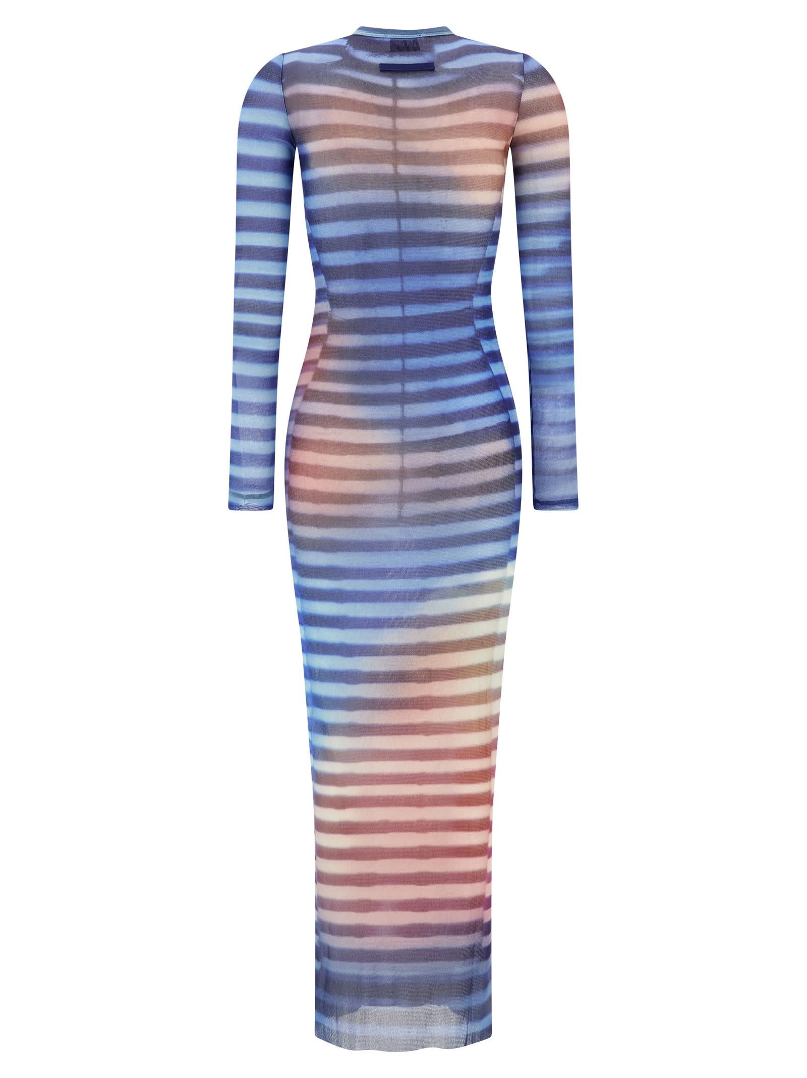 Jean Paul Gaultier Air Striped Tulle Maxi Dress In Blue