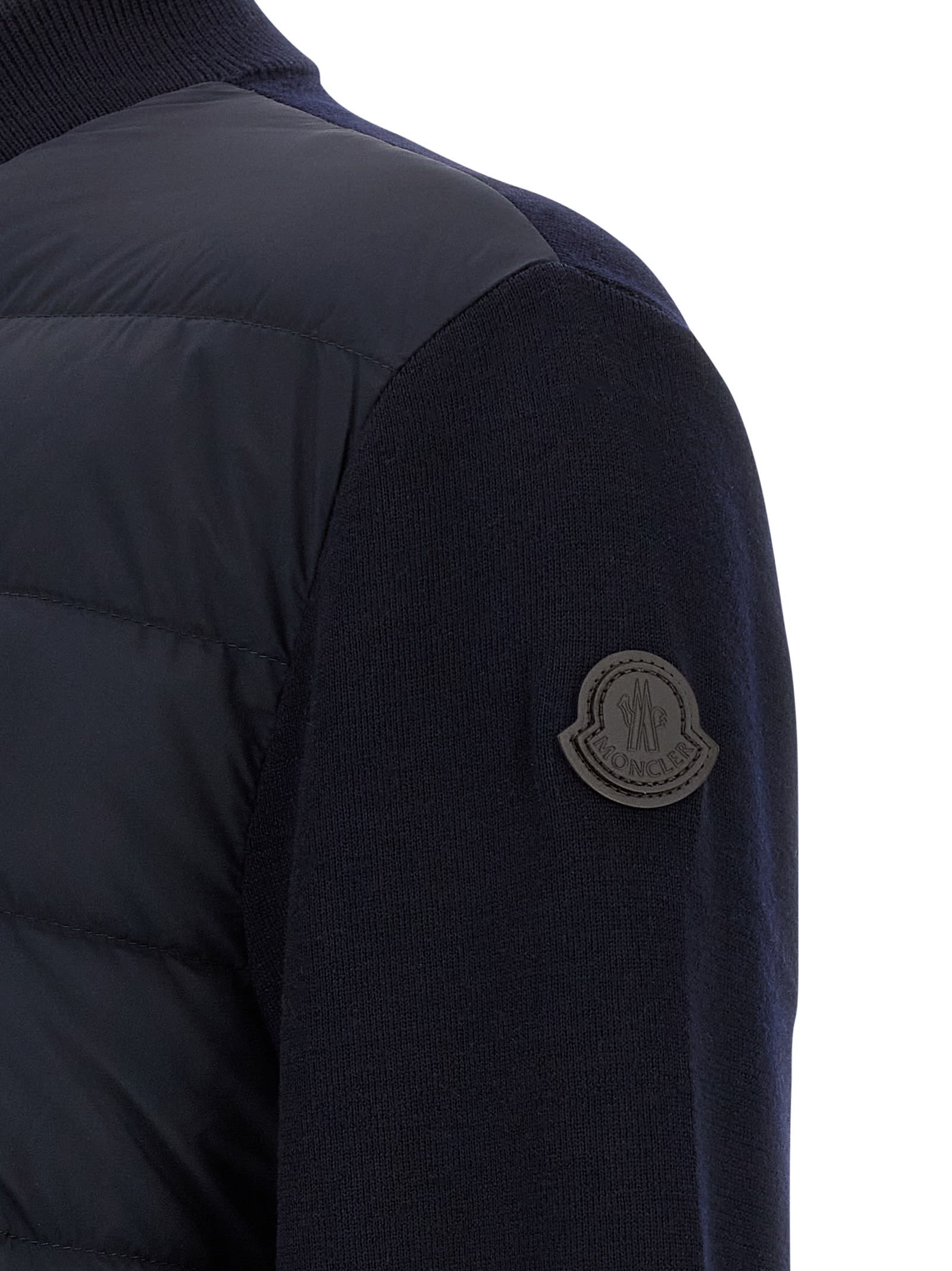 Moncler Two-material Cardigan Sweaters And Cardigans Blue In Animal Print