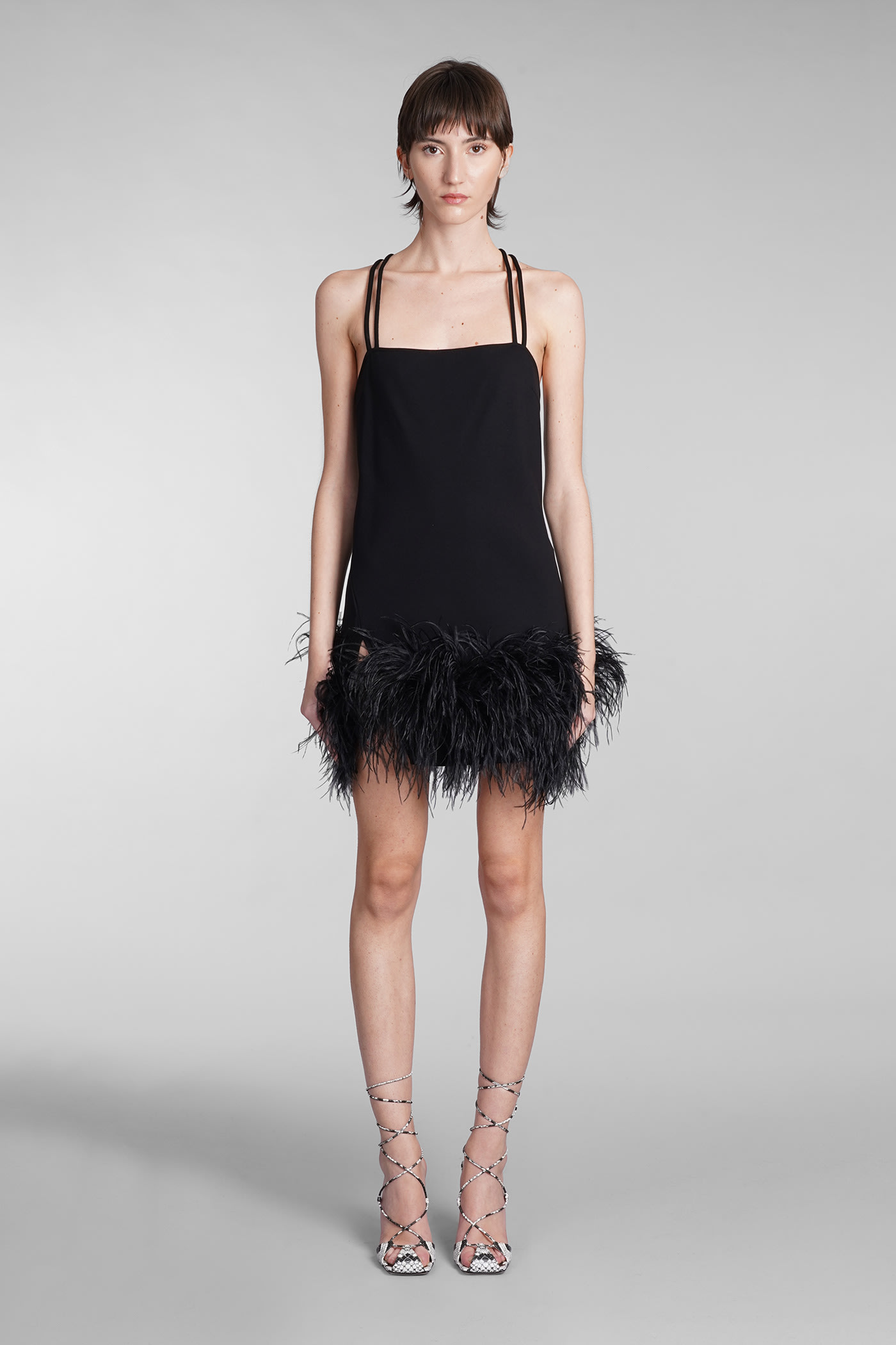 Attico Fujiko Feather-trimmed Mini Dress In Black