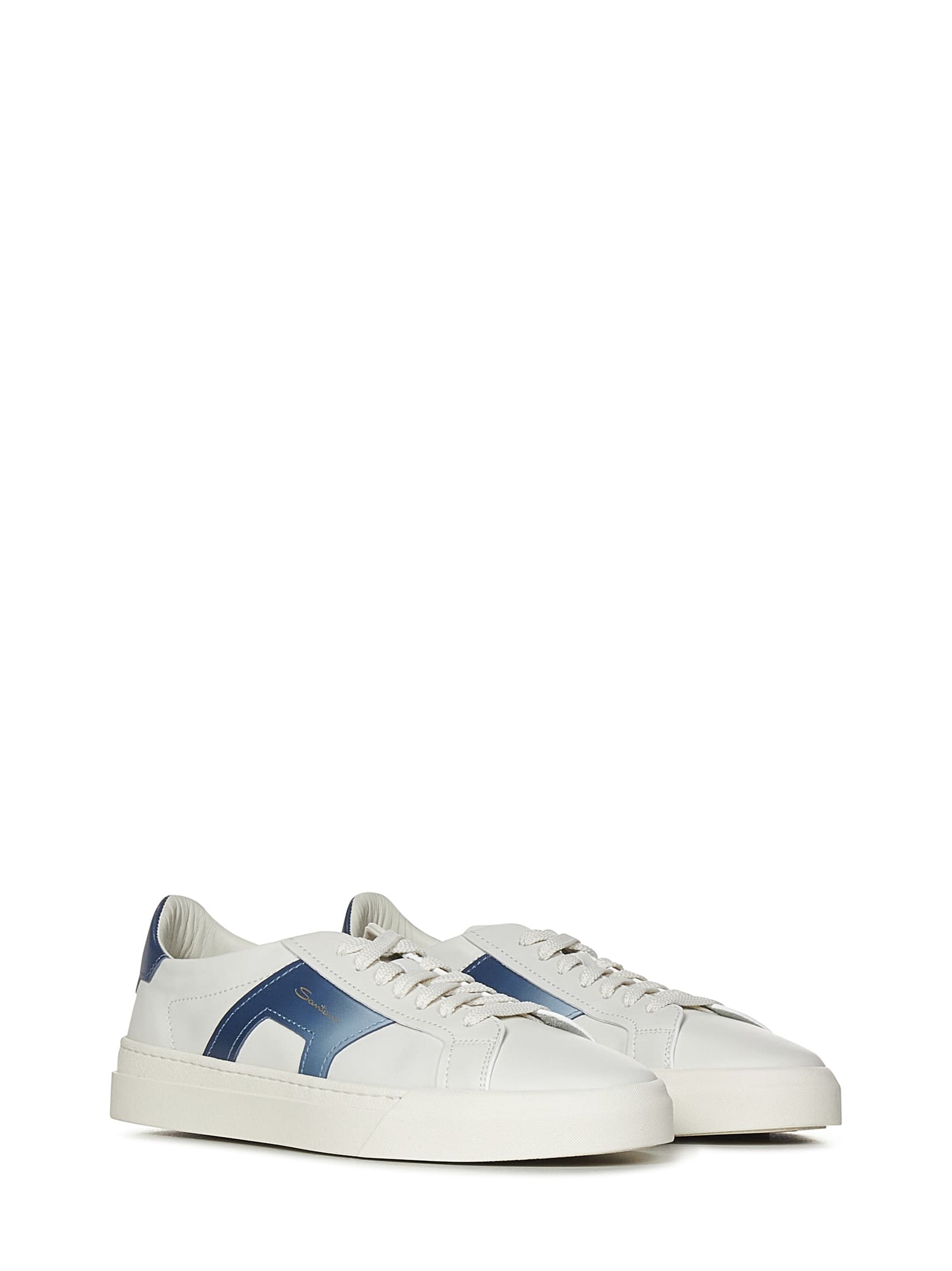 Shop Santoni Double Buckle Sneakers In White/blue