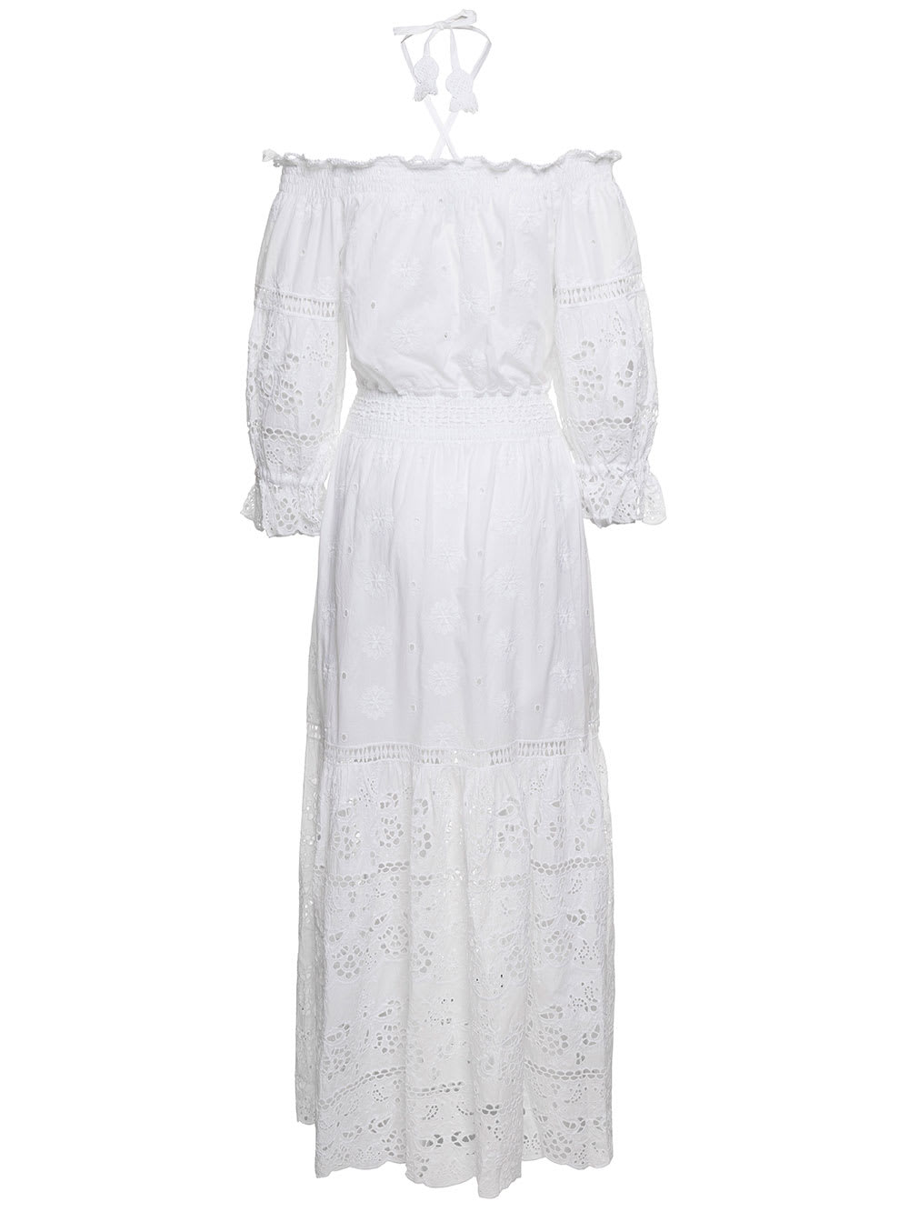 Shop Temptation Positano Embroidered Off-shoulder Maxi Dress In White Cotton Woman