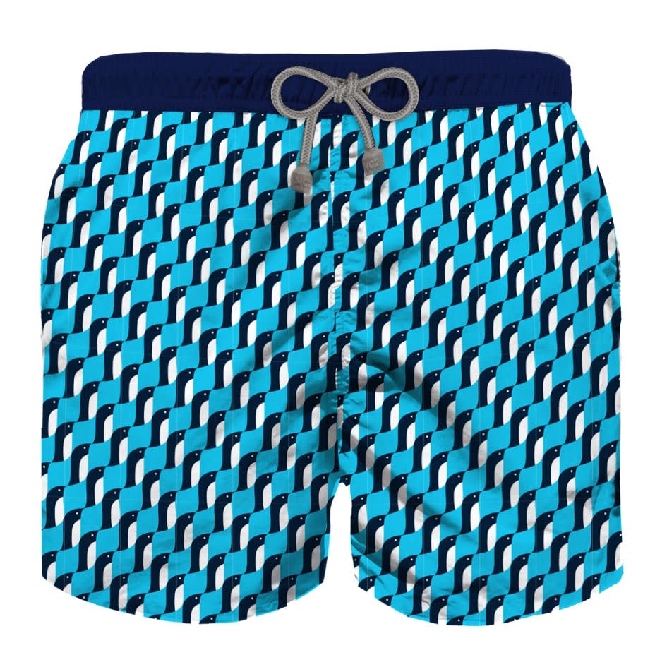 MC2 Saint Barth Light Blue Boys Swim Trunks Embroidery With Penguin Print