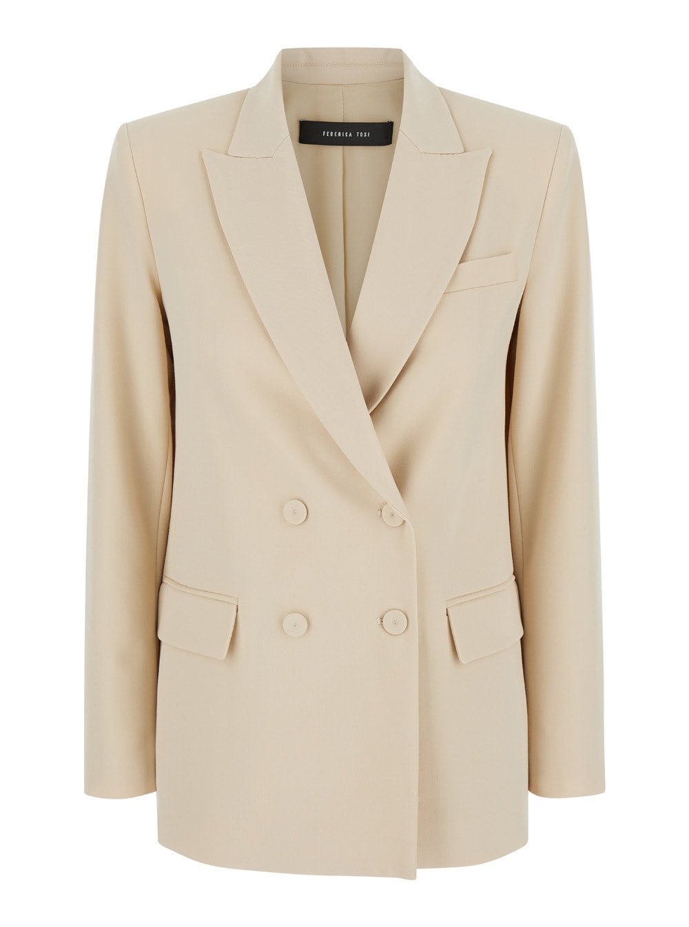 Shop Federica Tosi Beige Double-breasted Jacket With Peak Revers In Wool Blend Woman