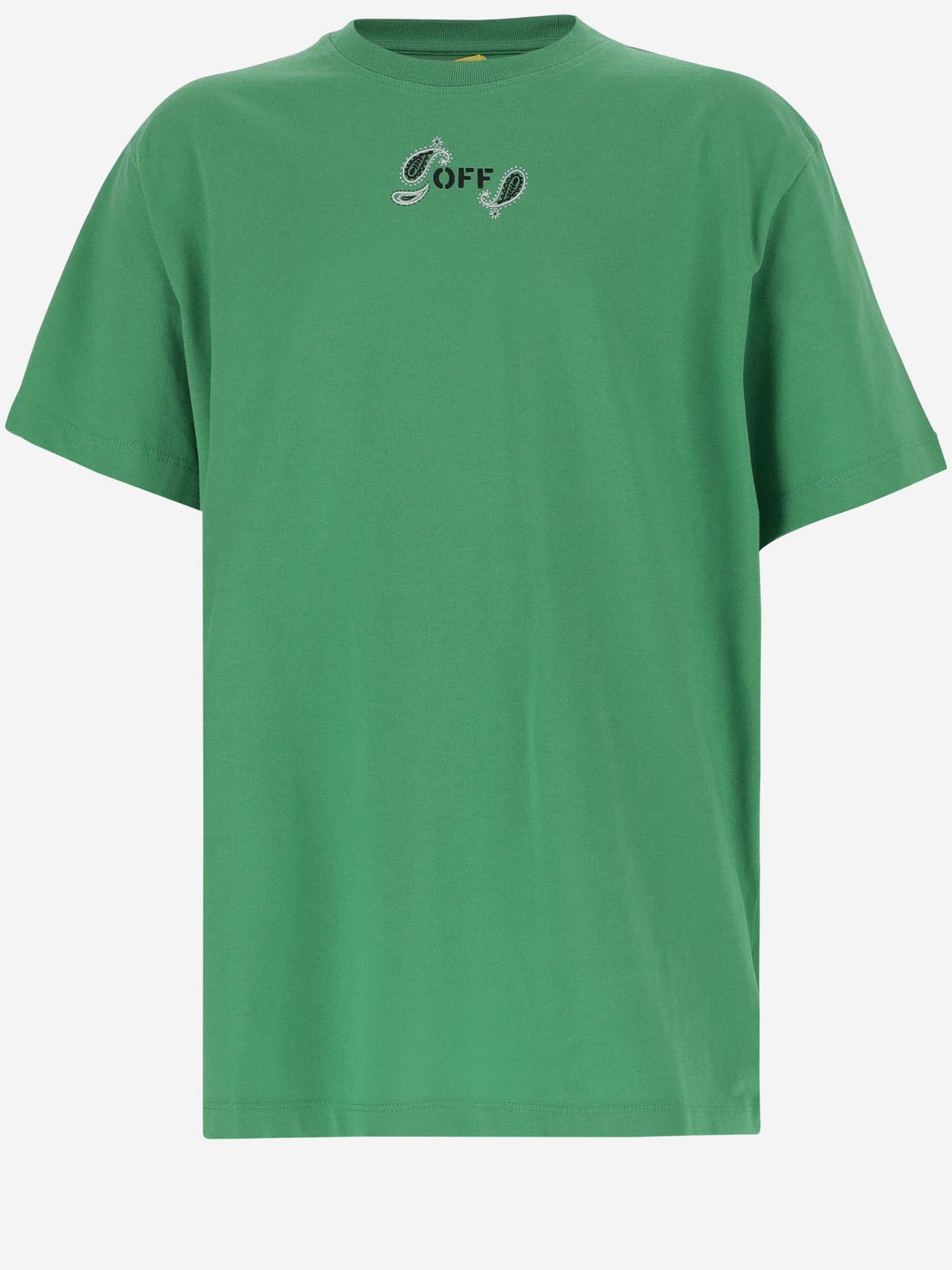 Off-white Kids' Cotton T-shirt With Logo In Verde