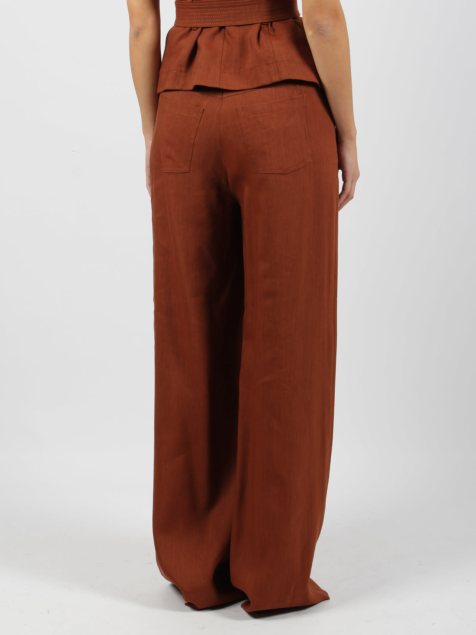 Shop Alberta Ferretti Wide-leg Viscose Linen Trousers In Brown