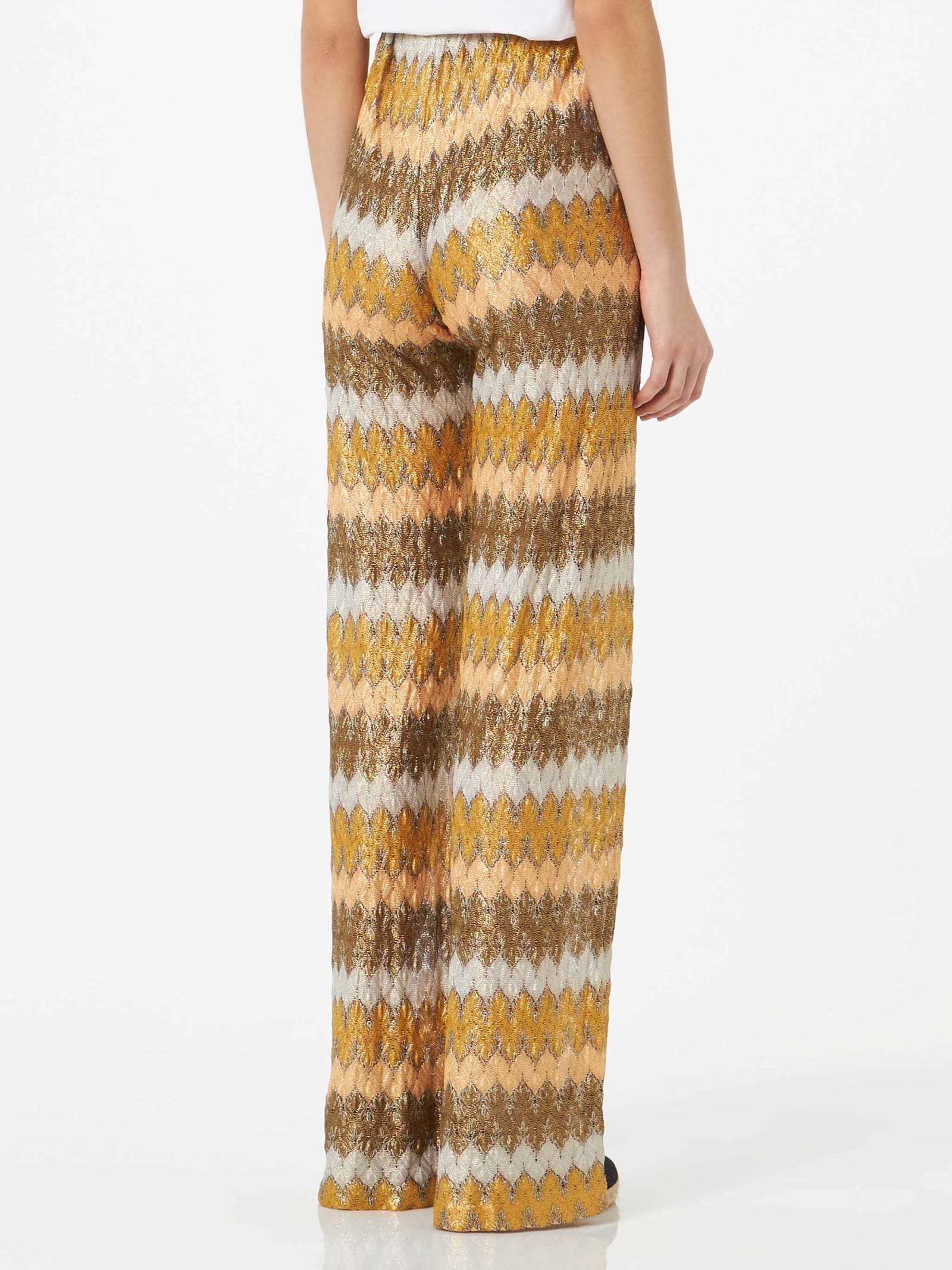 Shop Mc2 Saint Barth Woman Multicolor Knitted Palazzo Pants In Brown