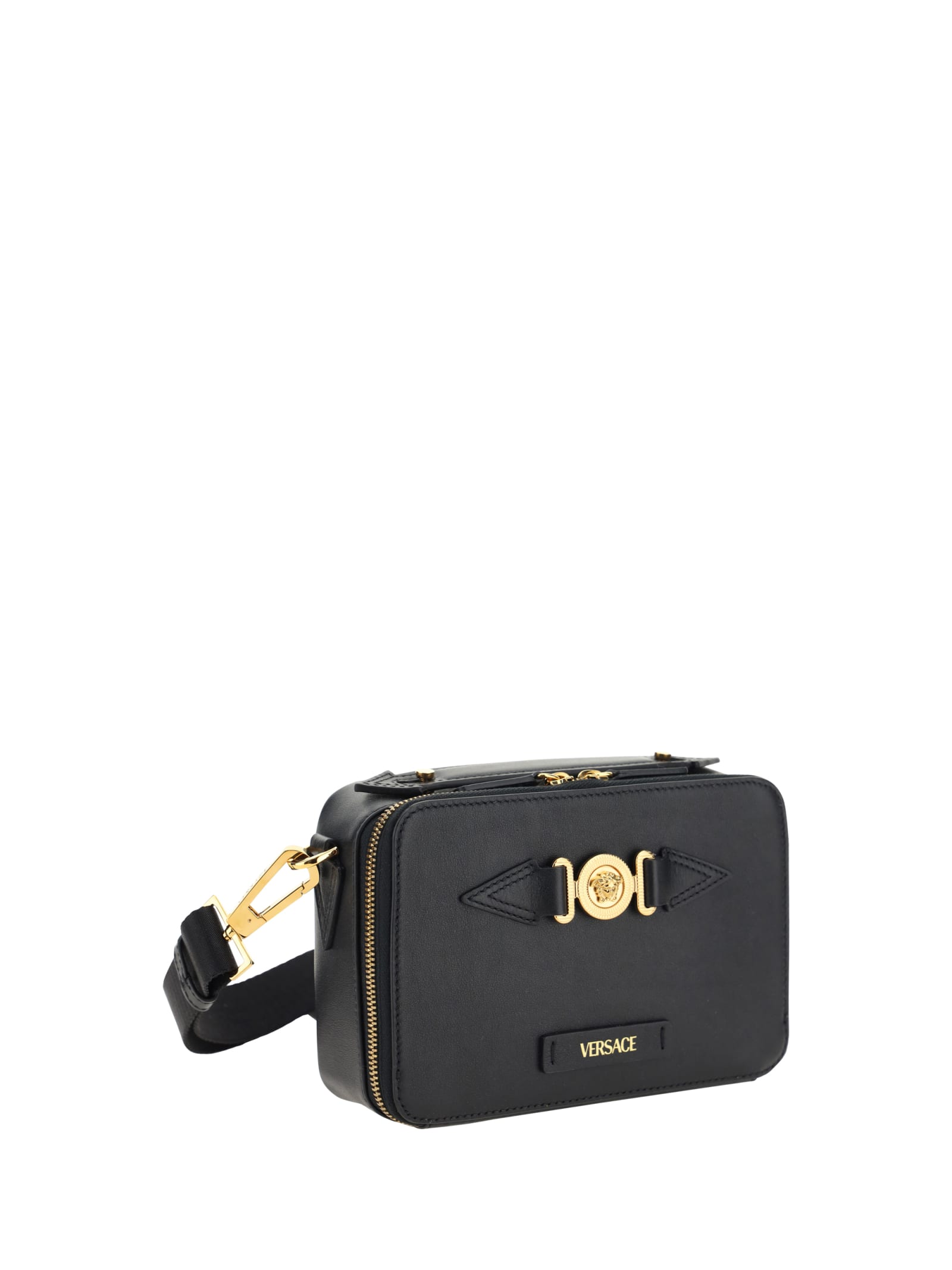 Shop Versace Medusa Shoulder Bag In Black/ Gold