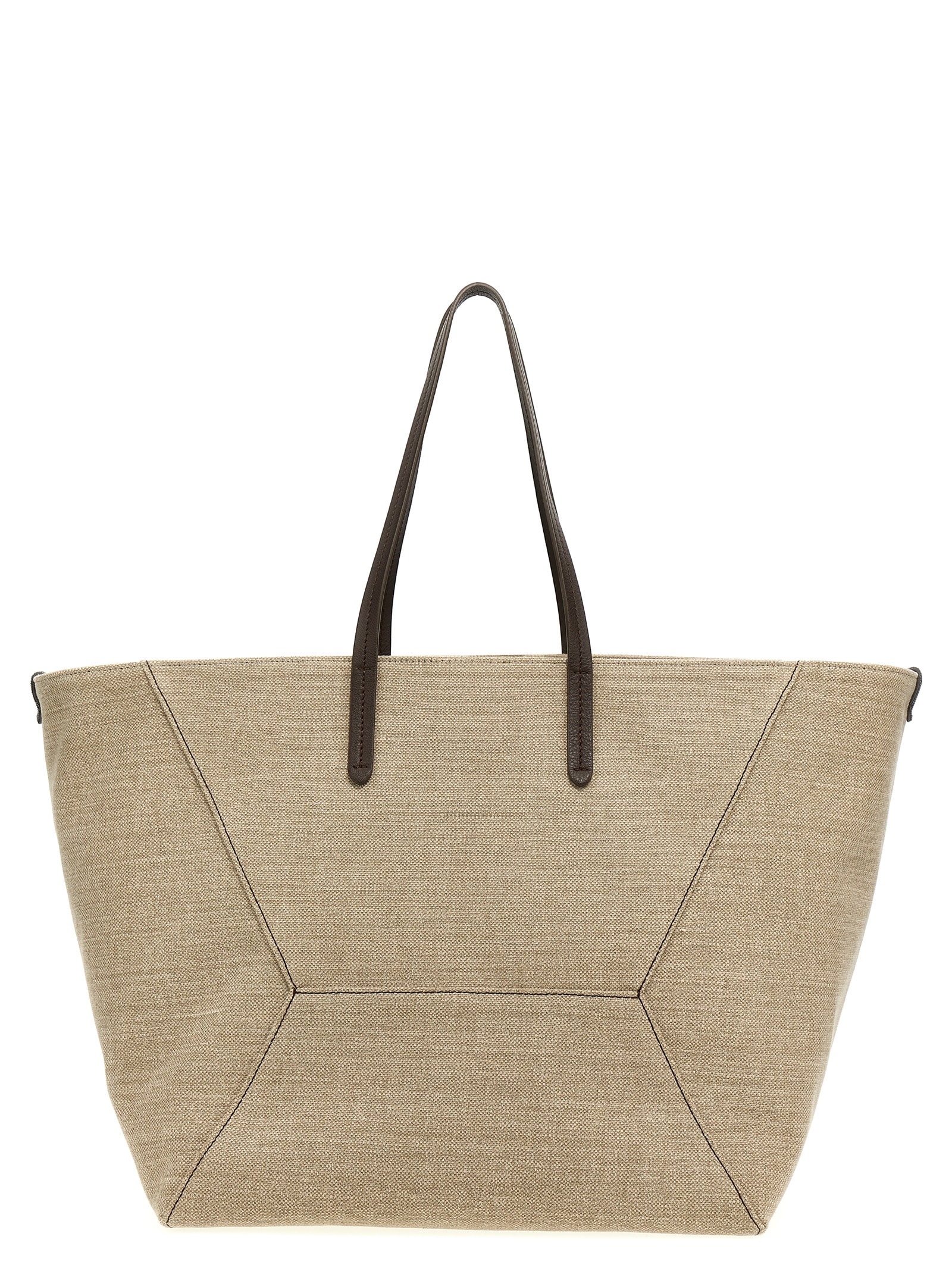 Brunello Cucinelli Canvas Large Shopping Bag In Beige