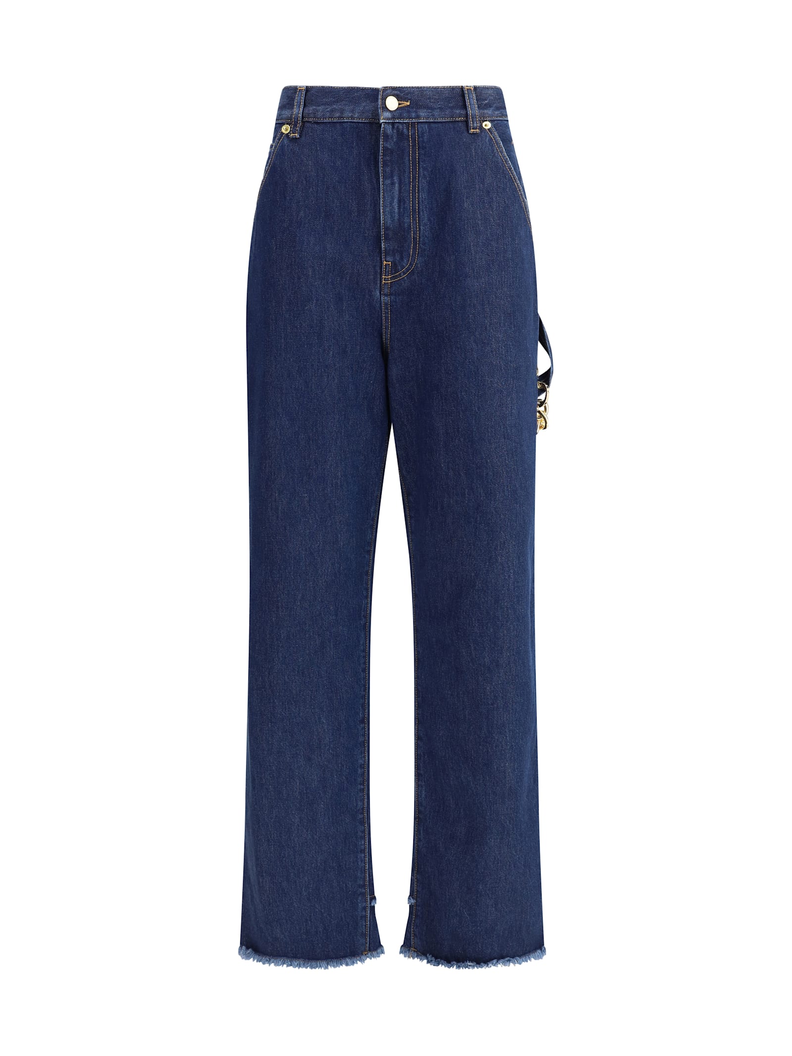 Darkpark Lisa Chain Adorned Loose Fit Carpenter Raw Denim In Blue