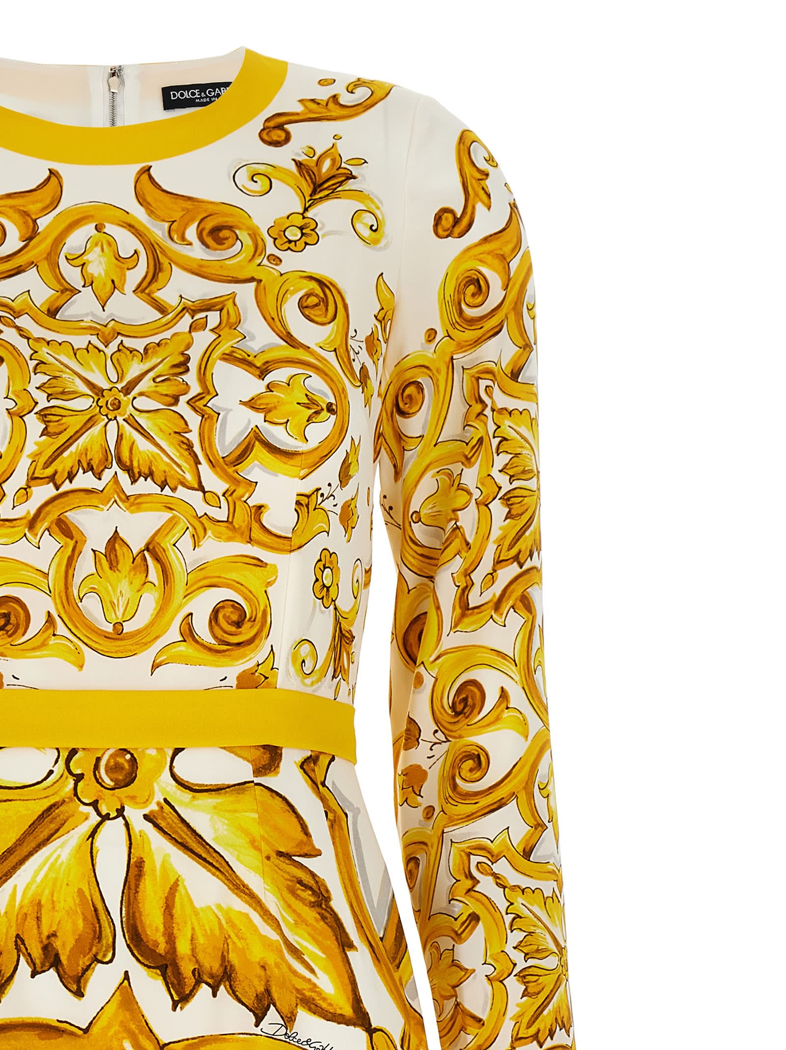 Shop Dolce & Gabbana Maiolica Dress In Yellow