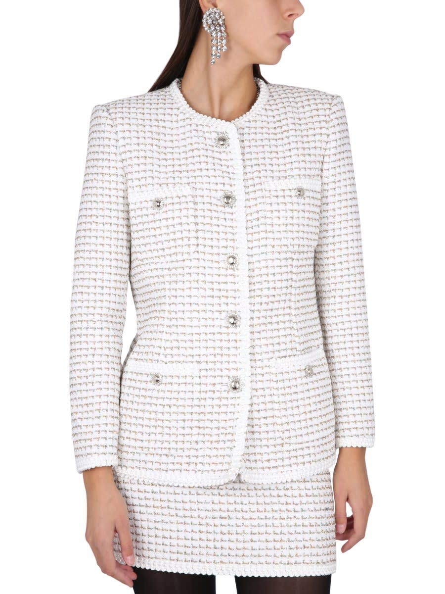 Alessandra Rich Lurex Cotton-blend Tweed Blazer In White