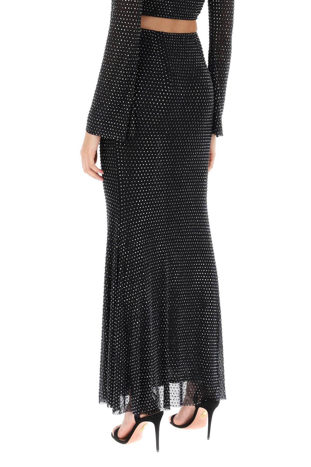 Shop Self-portrait High-waisted Rhinestone-embellished Maxi Skirt In Nero
