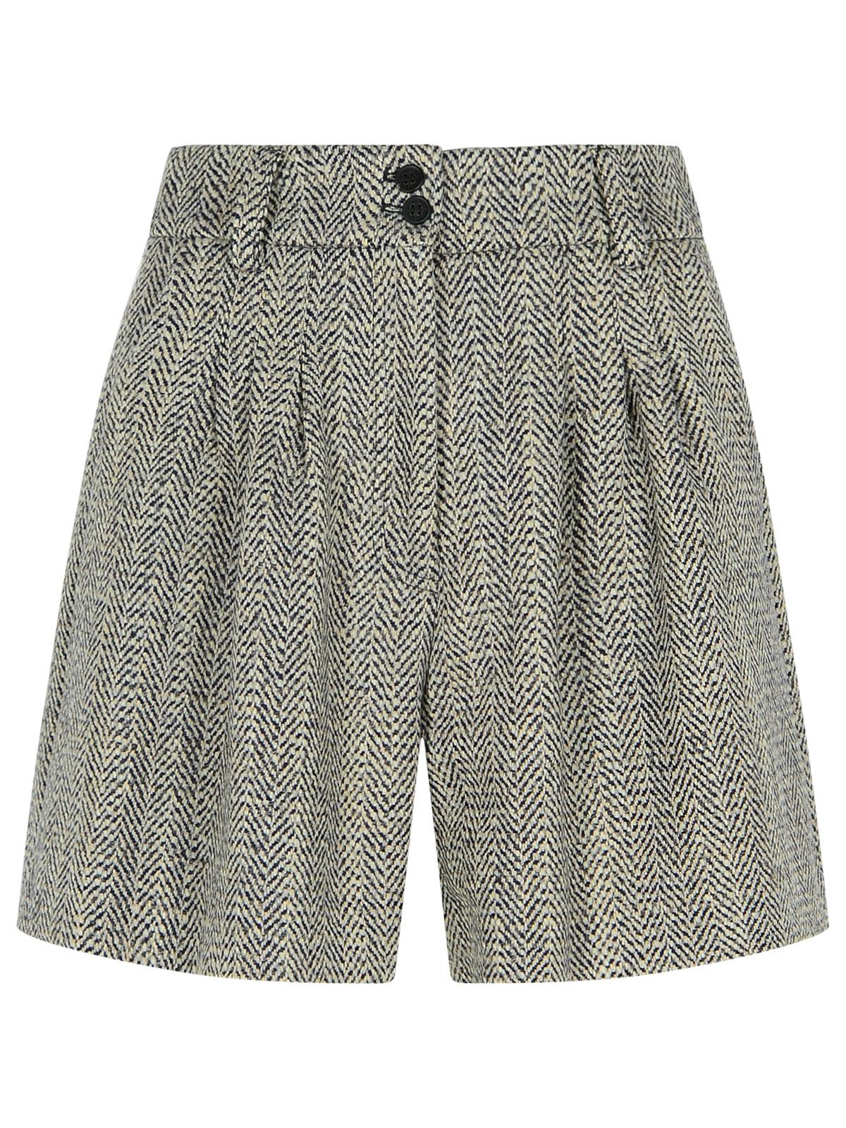 Shop Golden Goose Grey Wool Blend Shorts In Midnight/ecru