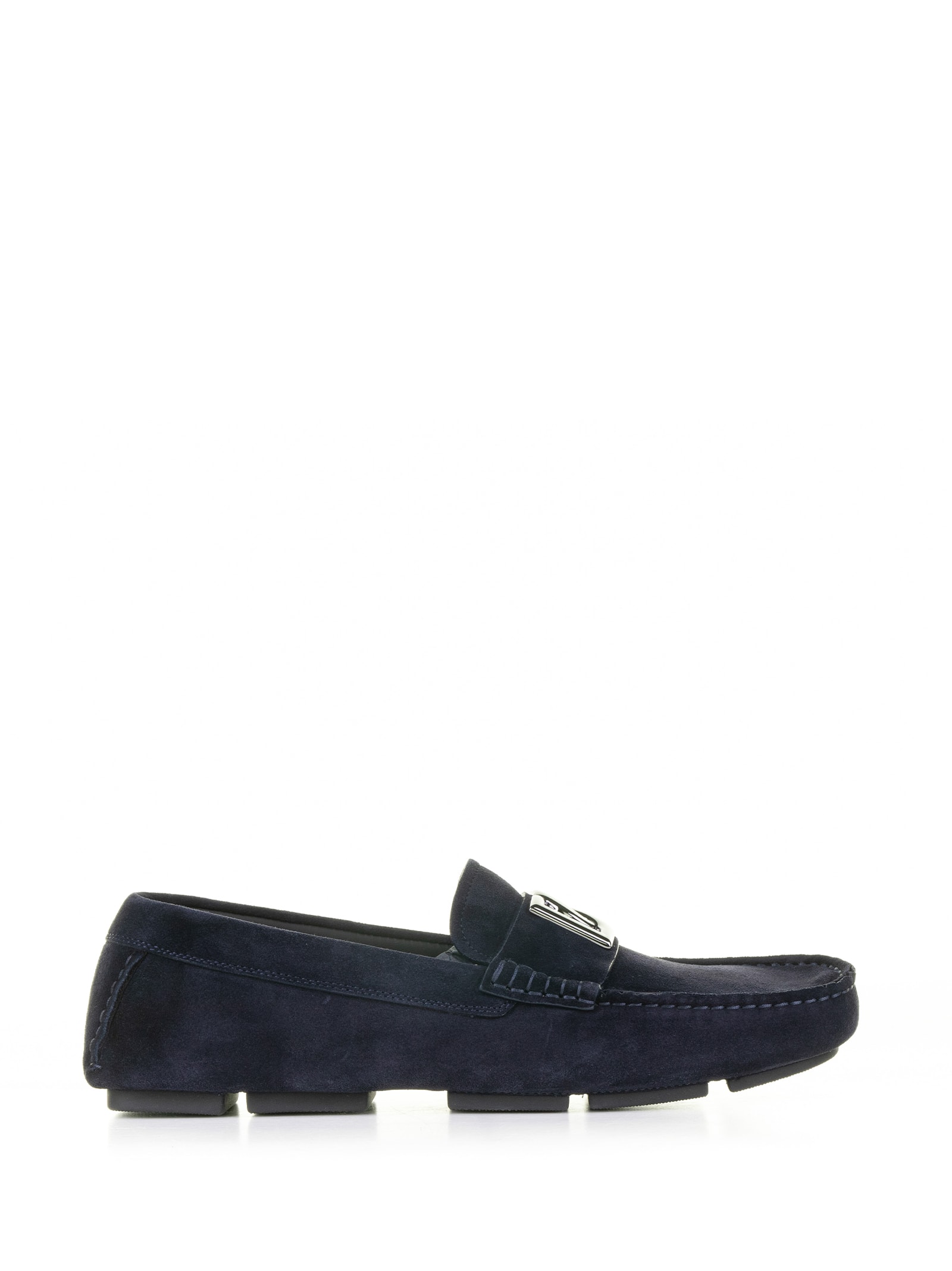 Dolce & Gabbana Driver Moccasin In Blue Suede With Logo In Tono Blu