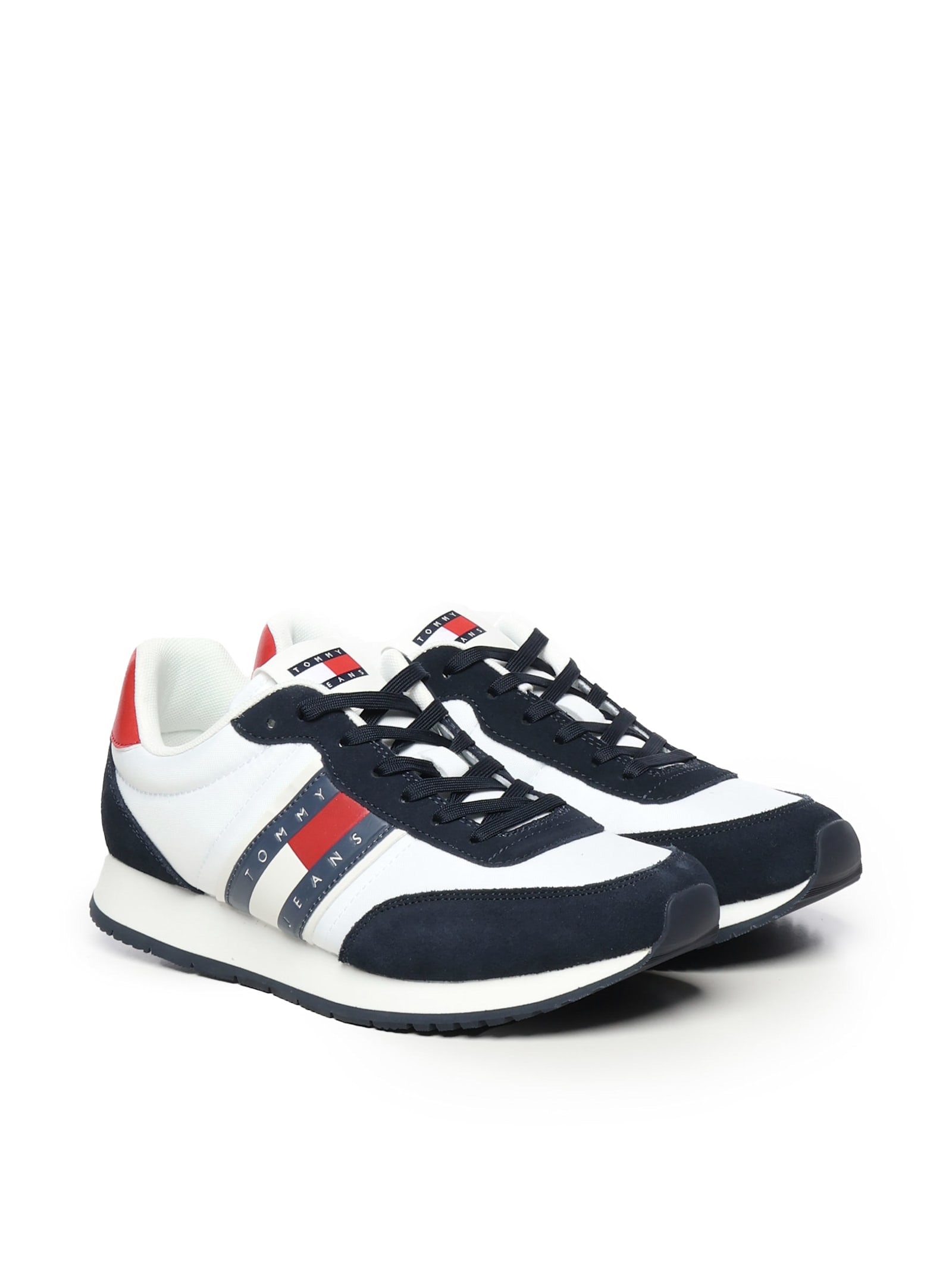 Tommy Hilfiger Sneakers Running In Camoscio Con Logo In Black, White
