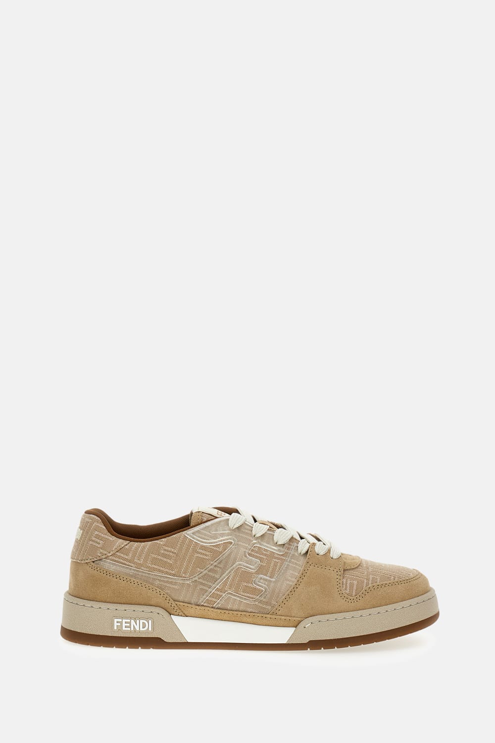 Fendi Ff-monogram Jacquard Suede-panels Sneakers In Nude