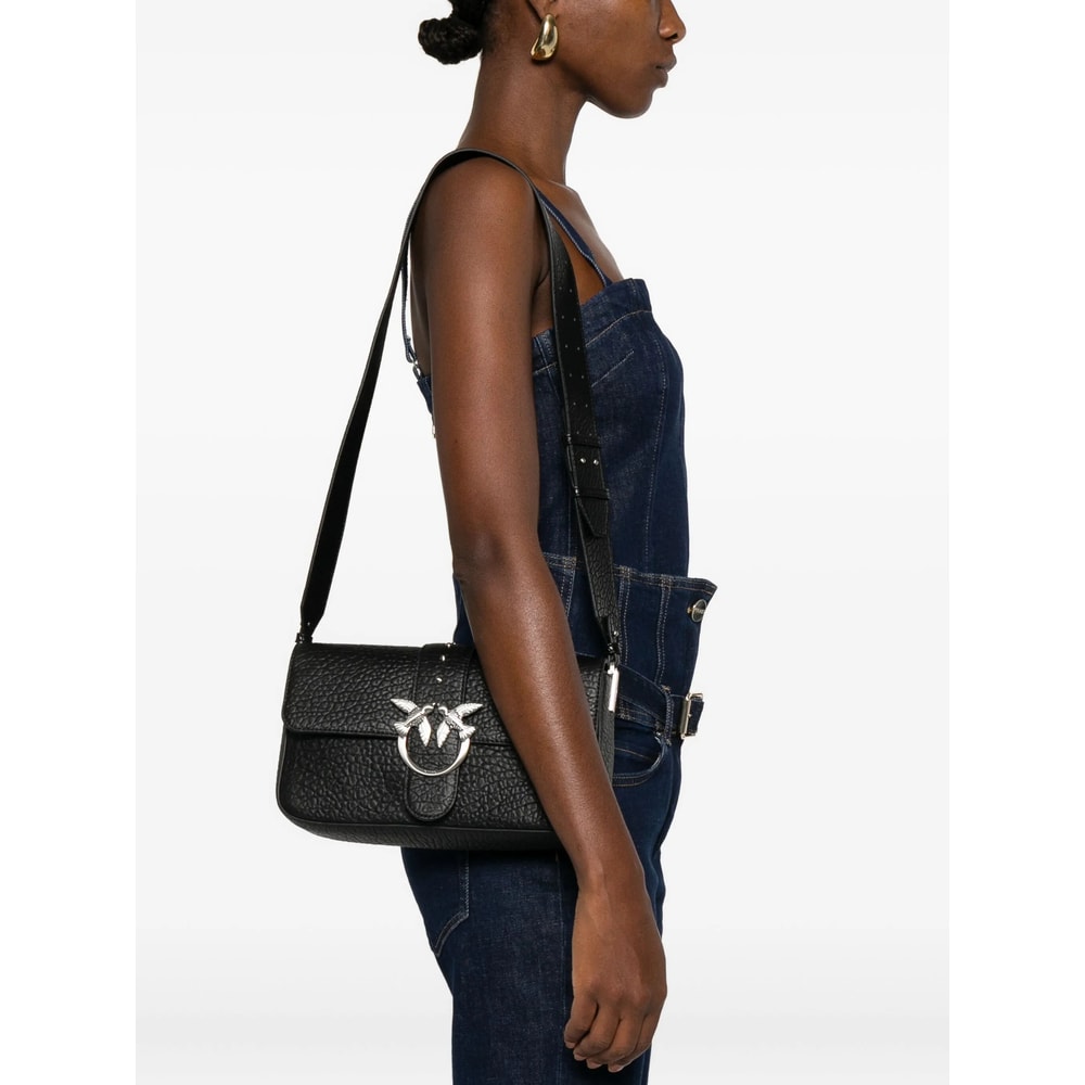 Pinko Edium Classic Love Slouchy Leather Bag In Black
