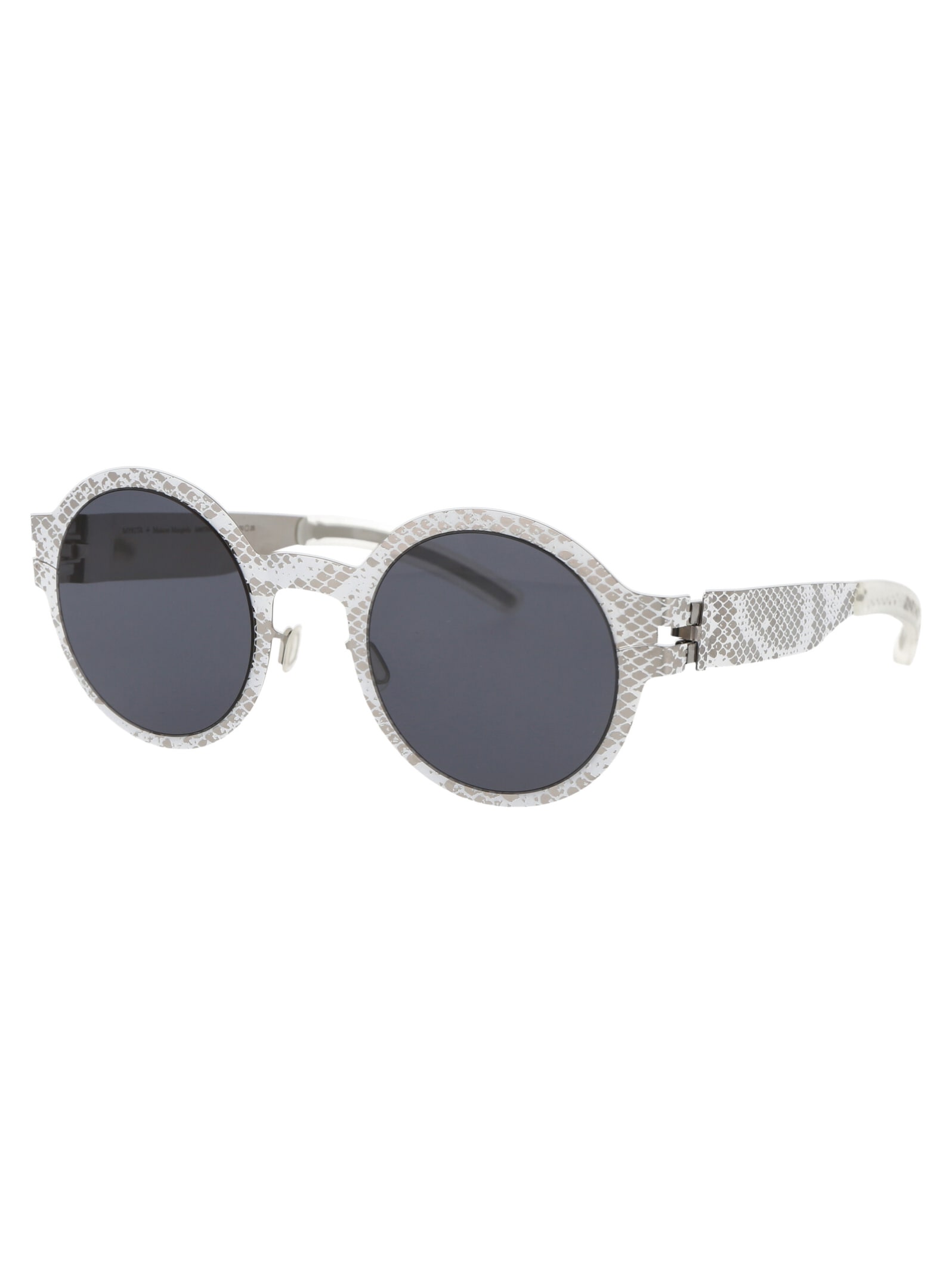 Shop Mykita Mmtransfer003 Sunglasses In 241 Silver White Python Dark Grey Solid