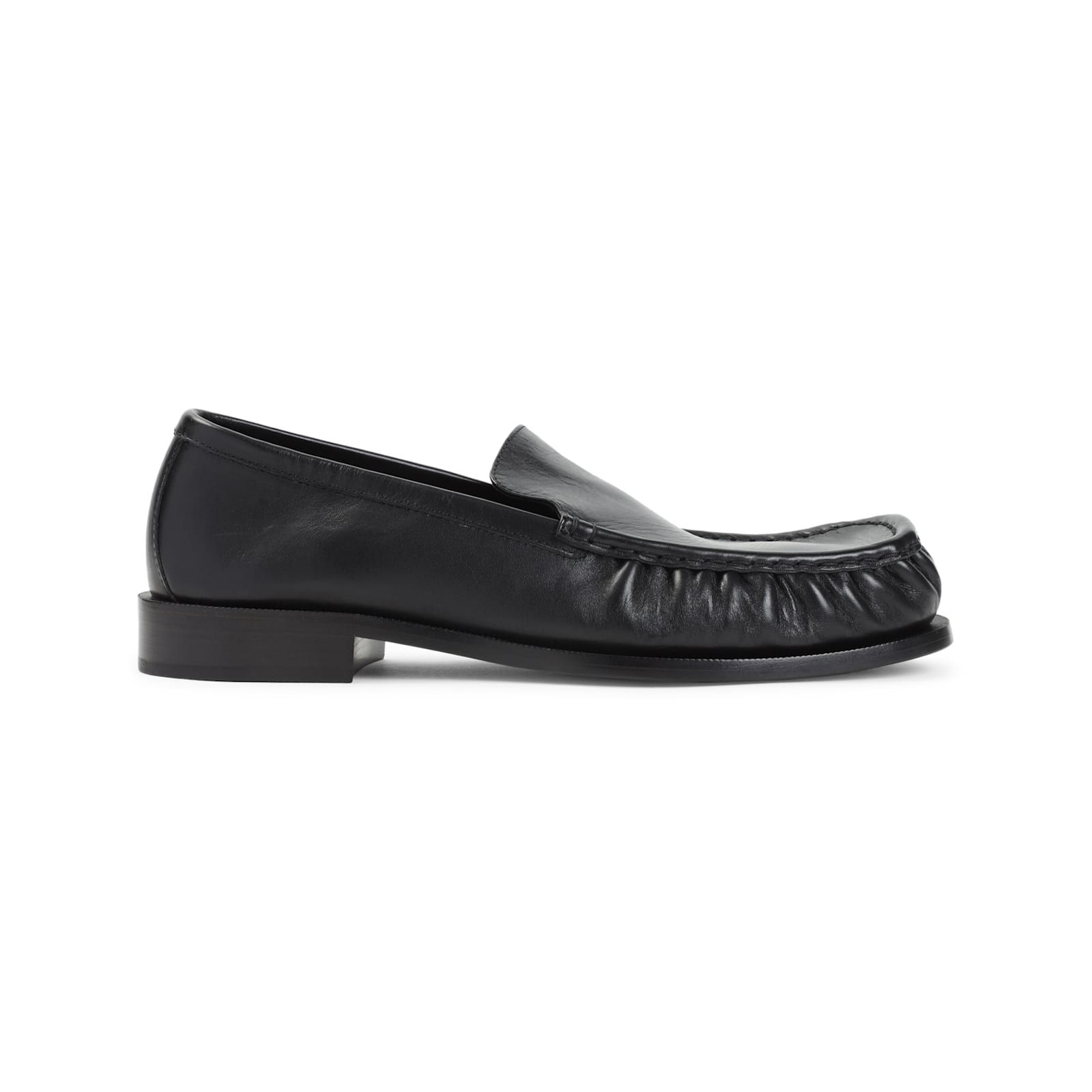 Dries Van Noten Squared Toe Black Leather Loafers With Embossed Stitching In Black