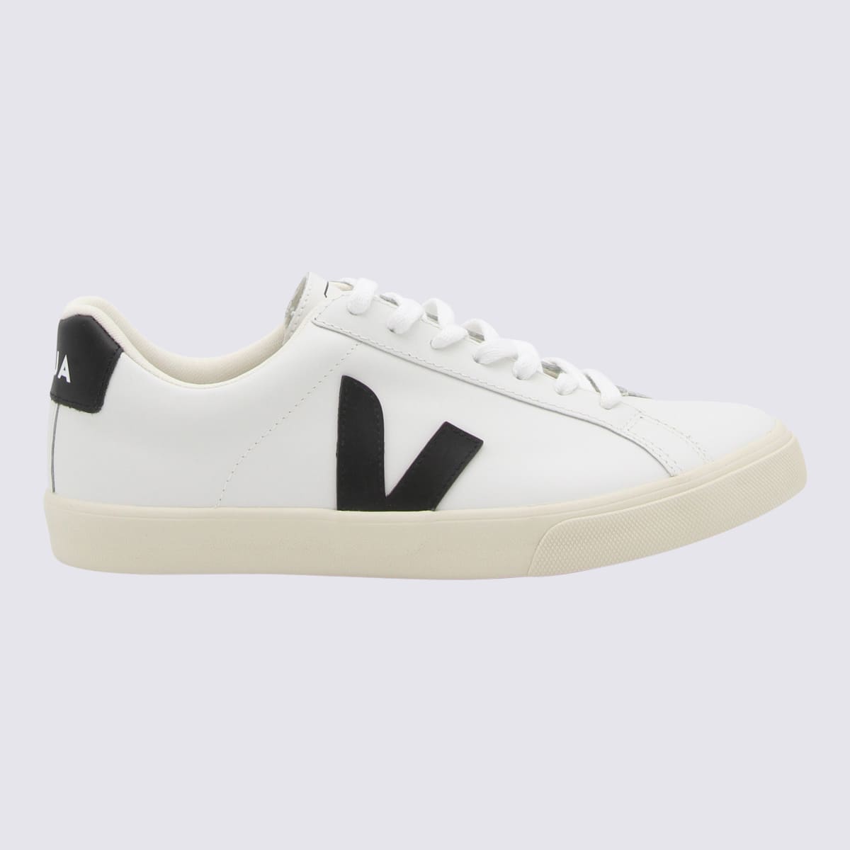 White And Black Faux Leather Esplar Sneakers