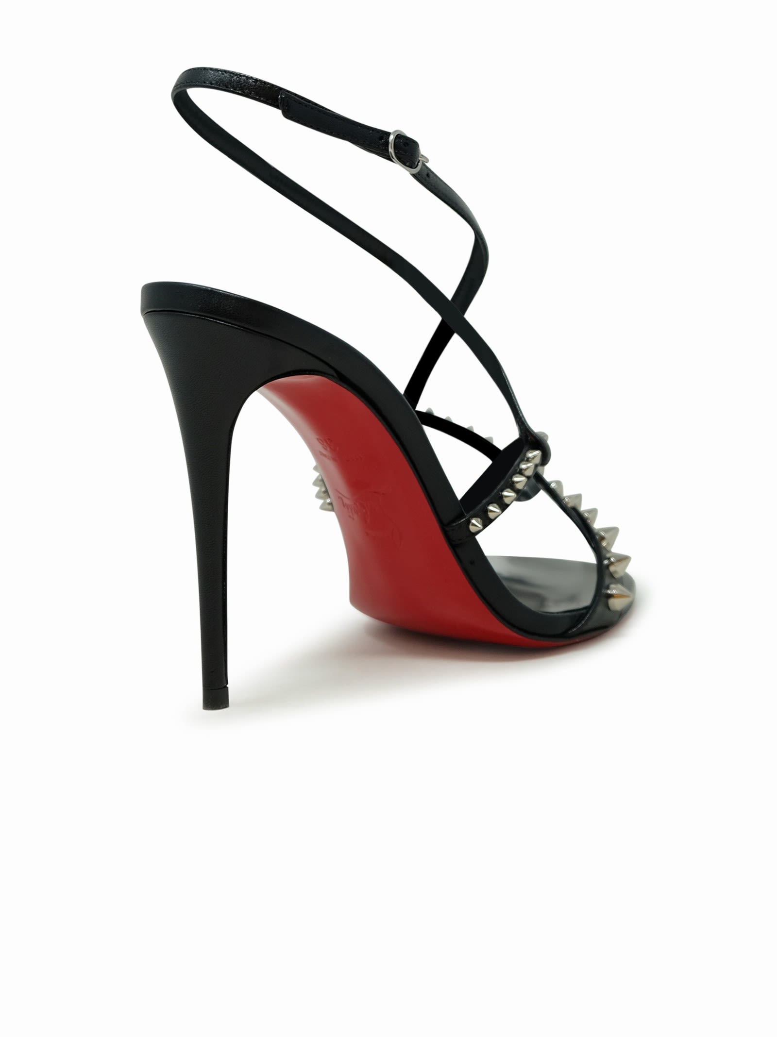 Shop Christian Louboutin Black Leather Spikes Tatooshka 100 Pumps