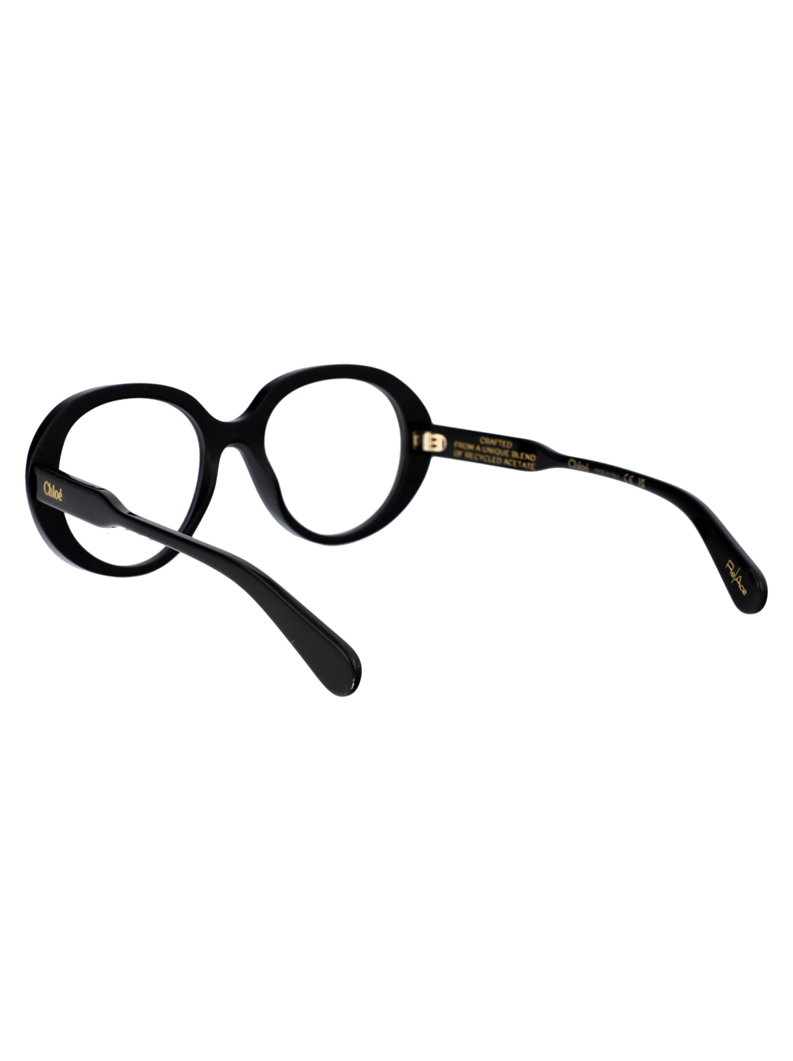 Chloé Logo-debossed Round-frame Glasses In 001 Black Black Transparent
