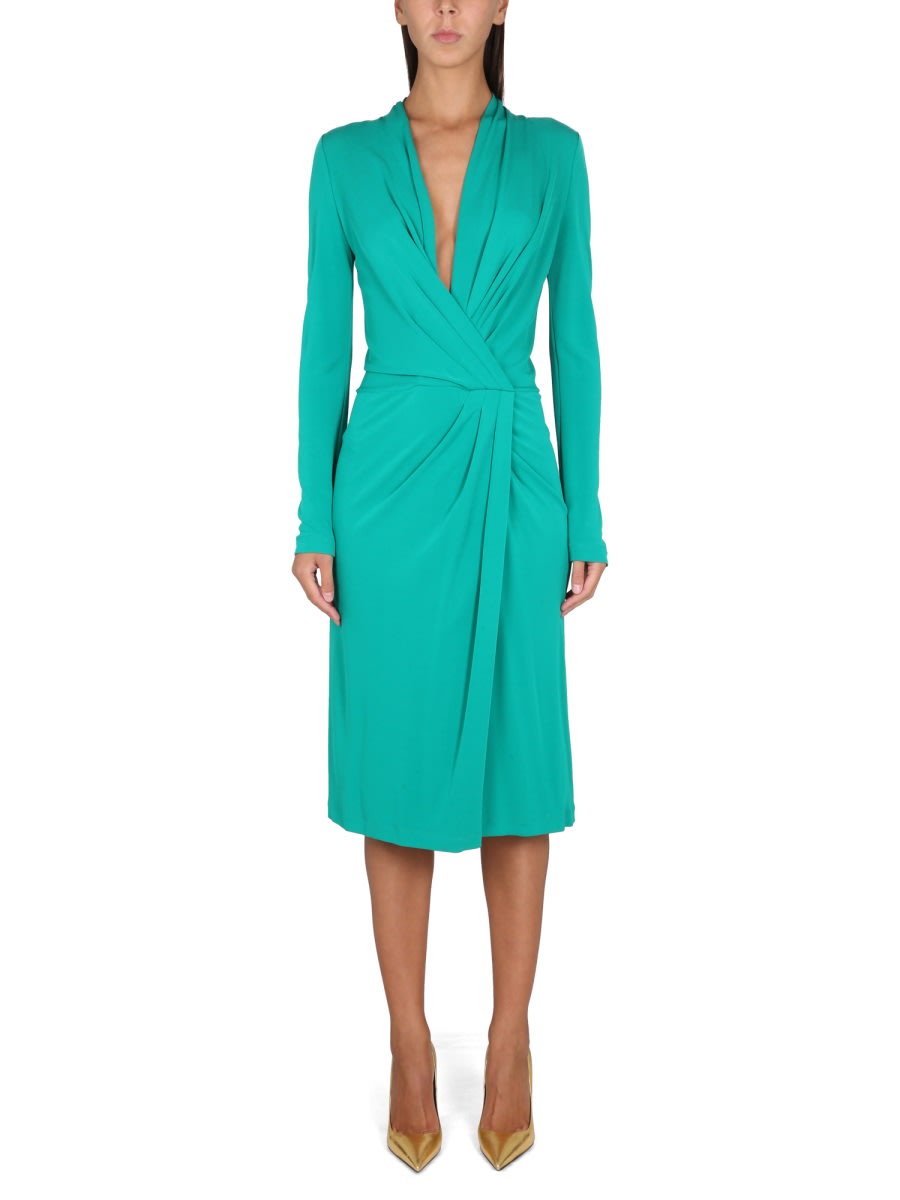 Alberta Ferretti Twisted-front Long-sleeved Midi Dress In Emerald